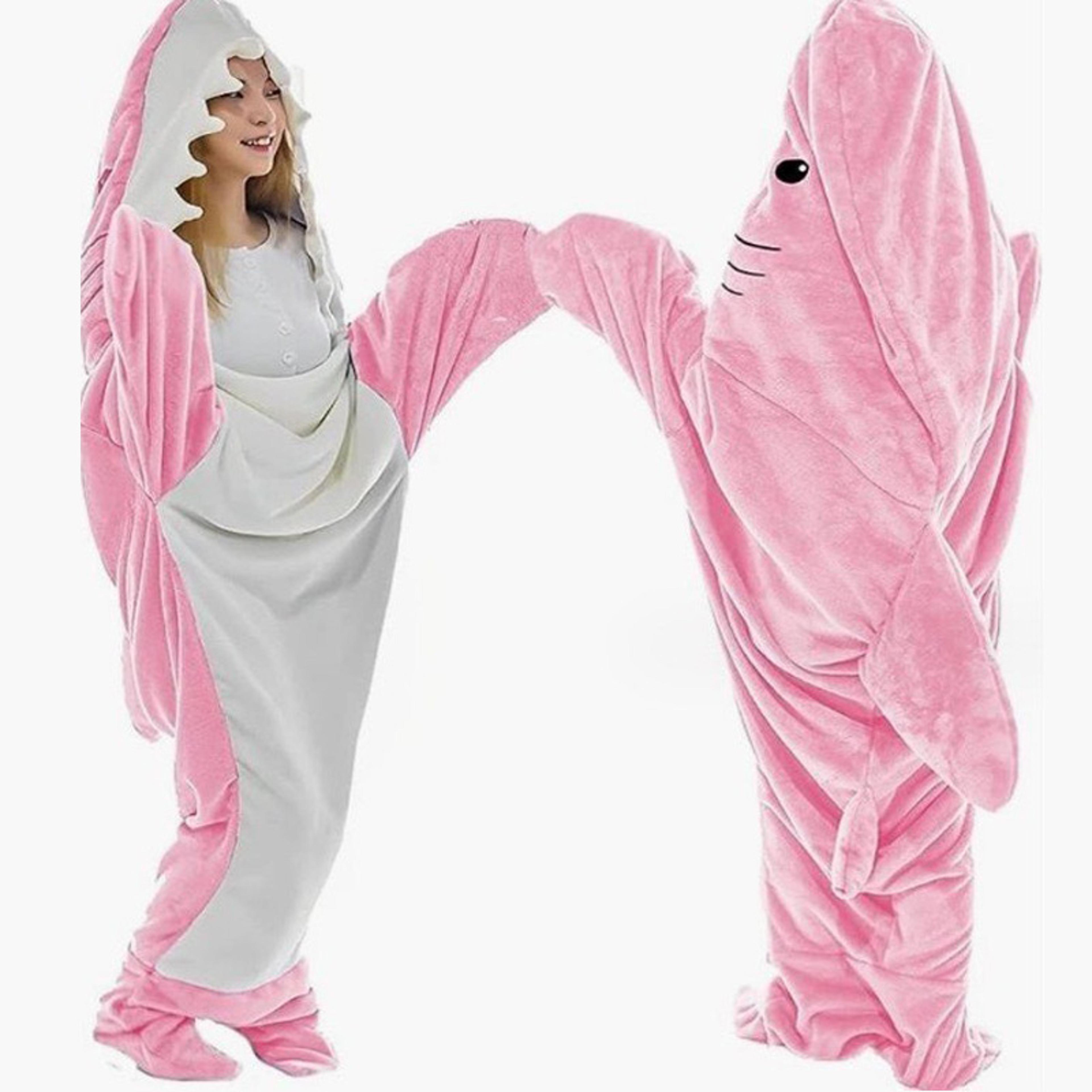 shark sleeping bag pajamas – thick flannel one piece hooded animal robe