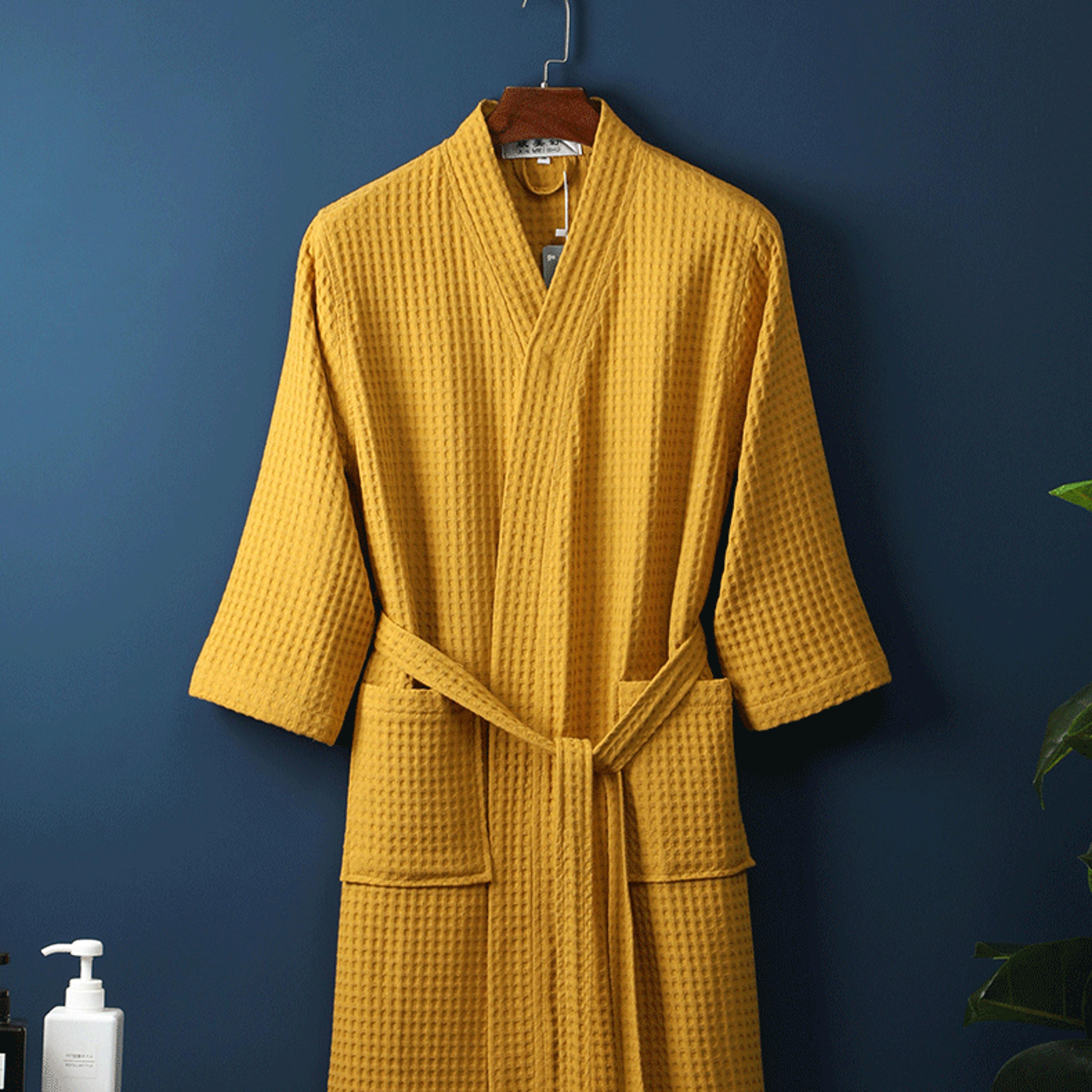women's cotton waffle kimono bathrobe with belt – knee-length lightweight lounge robe
