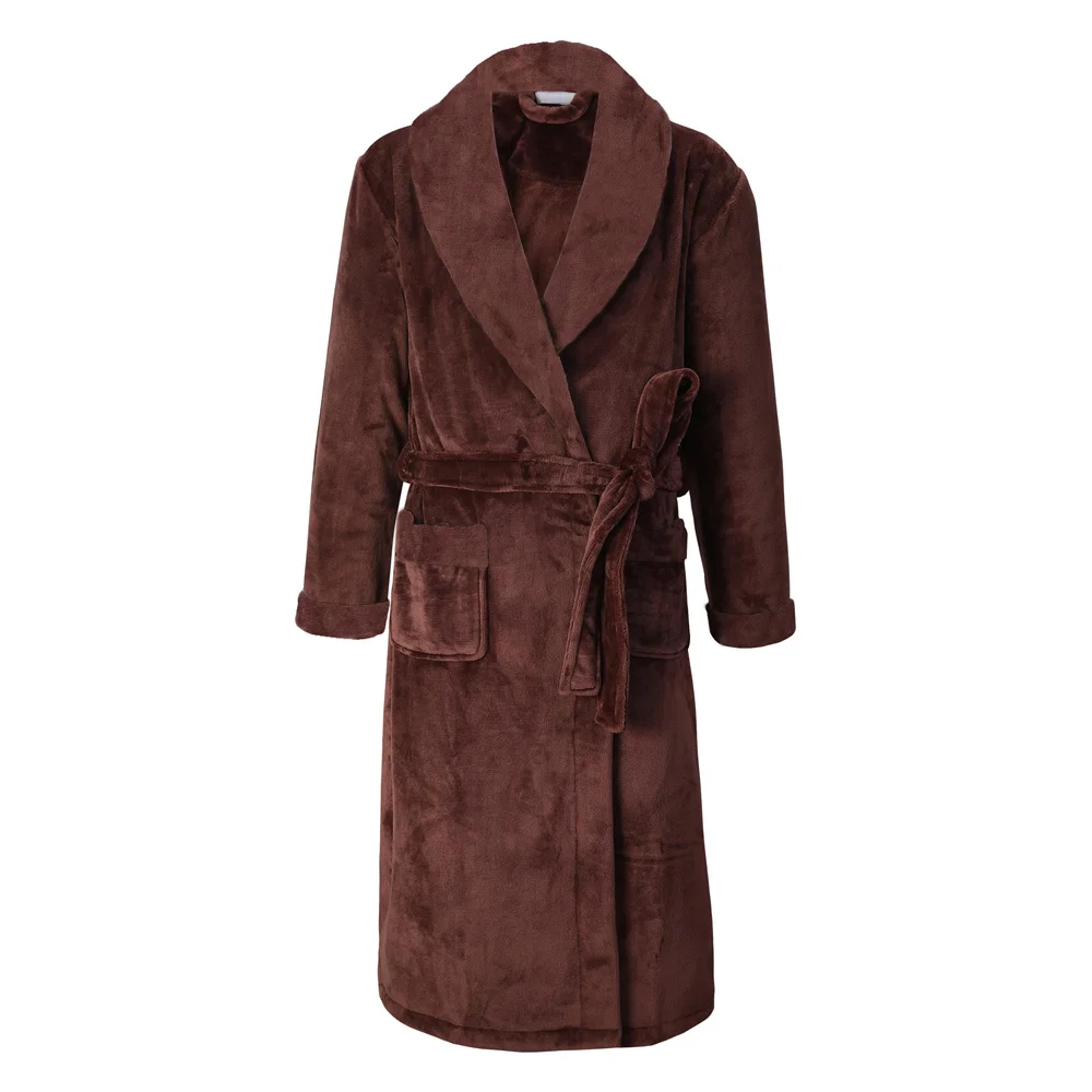 men's thick flannel fleece bathrobe – plush long sleeve winter loungewear with pocket