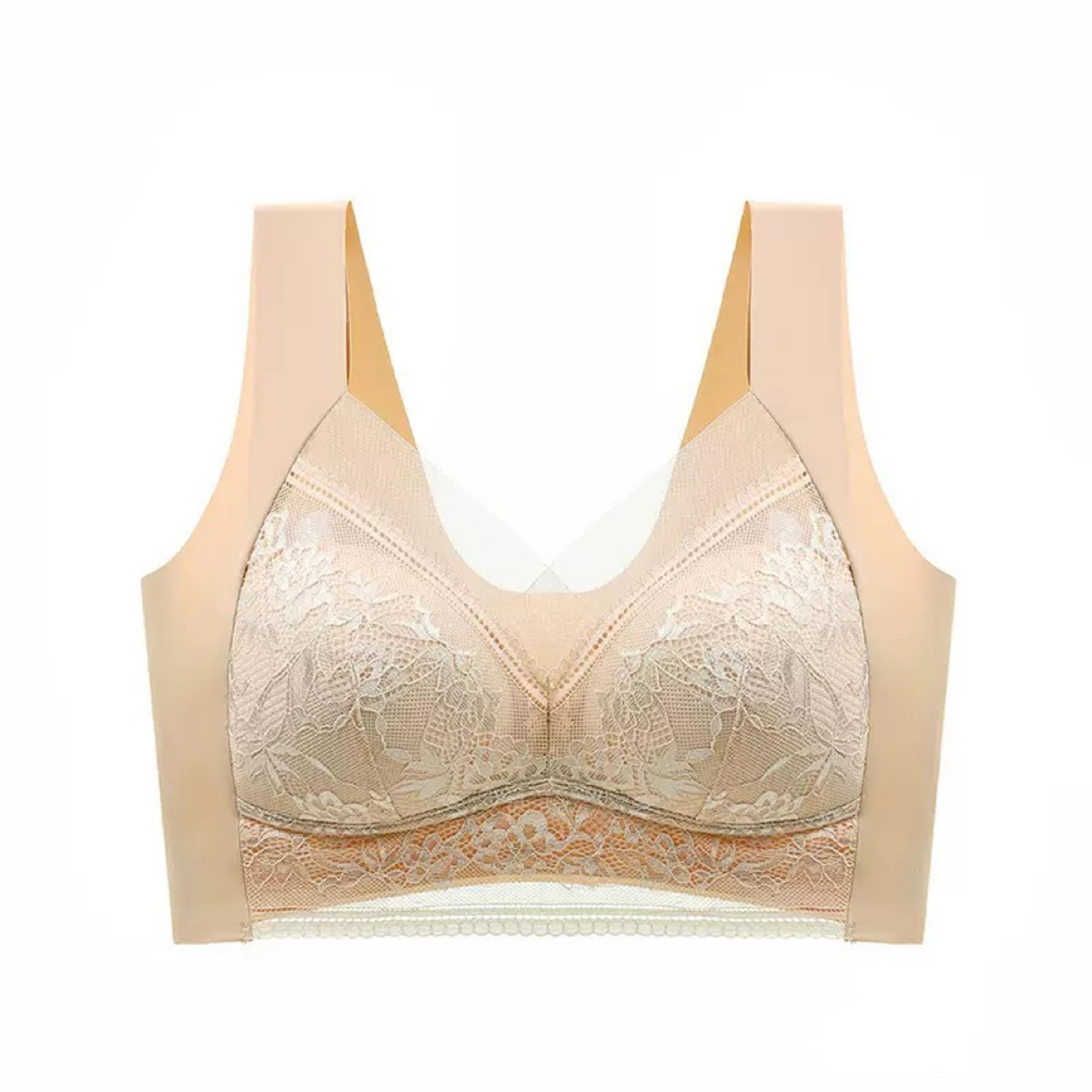 women's plus size wire-free padded bra with lace trim and seamless design