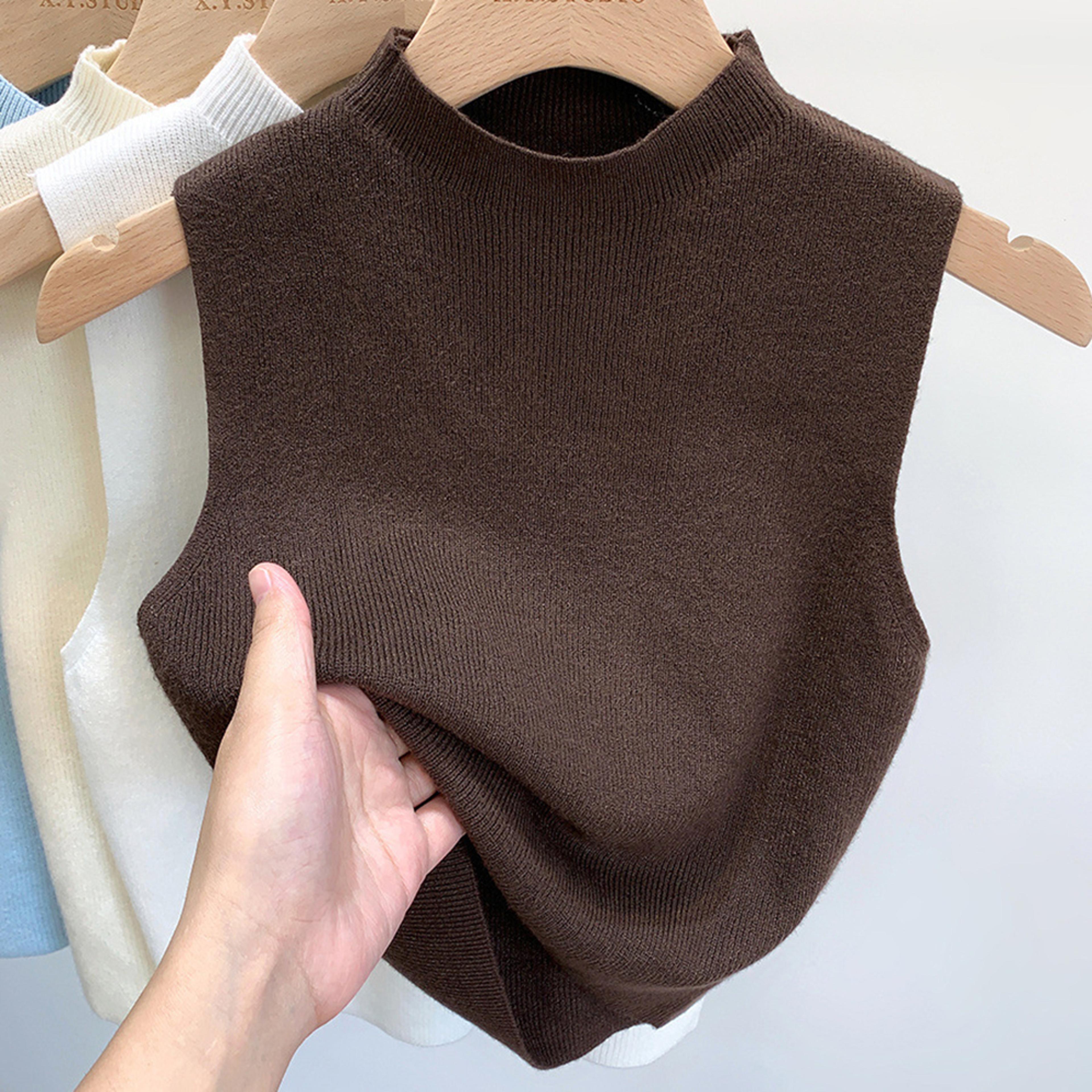 women's sleeveless knit tank top with mock neck – solid color stretch sweater top