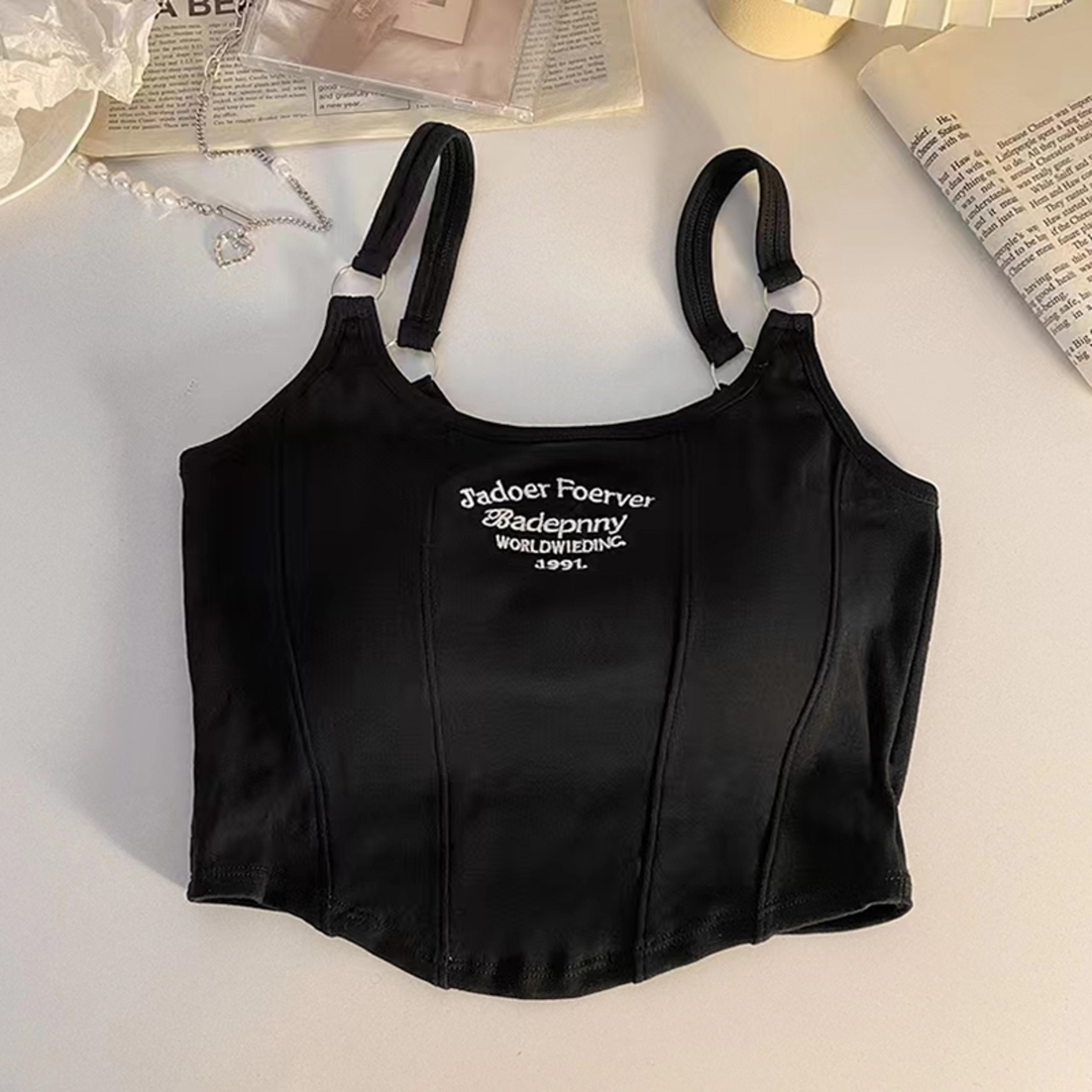 women's y2k crop tank top with bra pads and high-stretch cotton nylon fabric