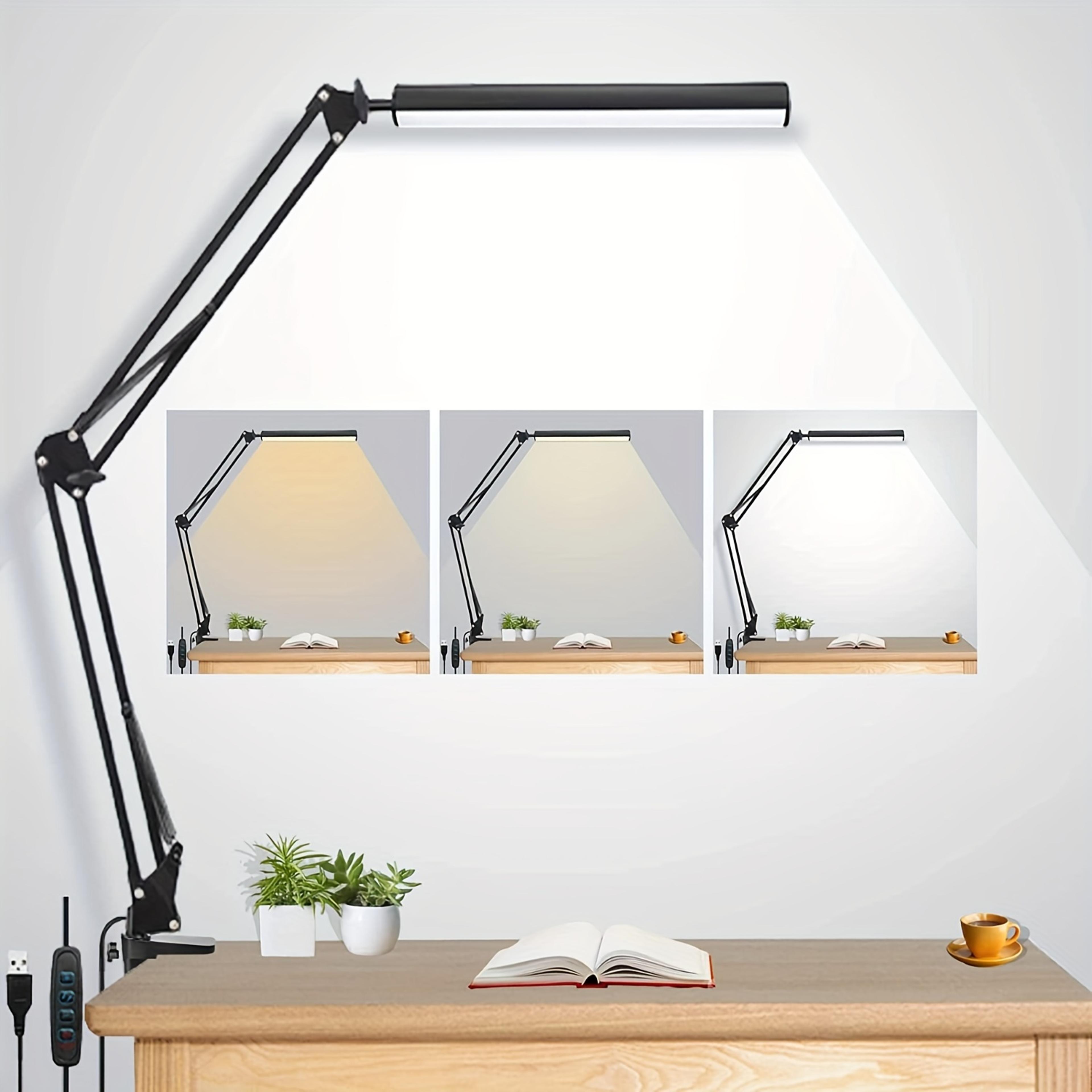 led desk lamp with clamp – adjustable dual head dimmable reading light with 3 color modes