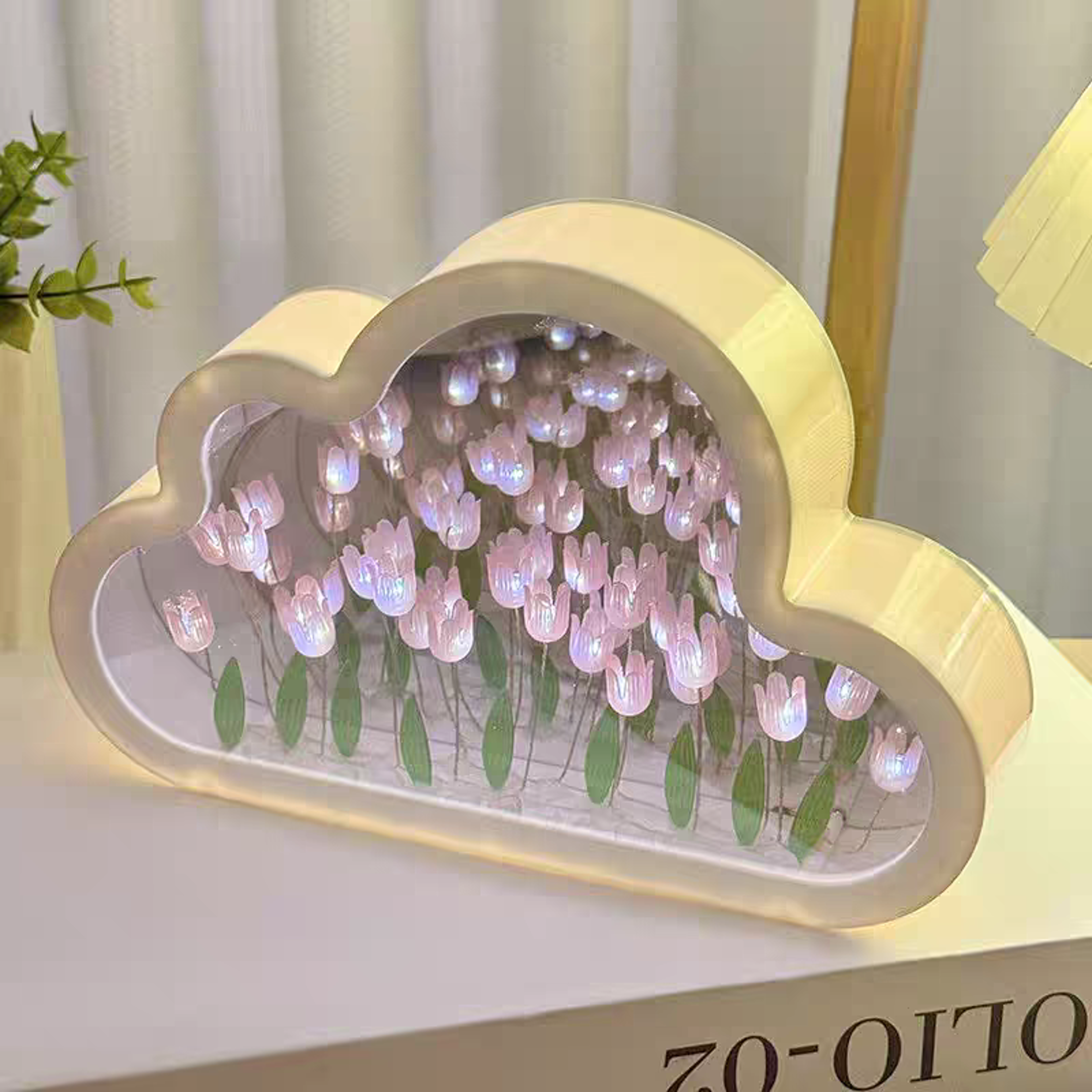 tulip flower night light with soft pink glow romantic desktop decoration