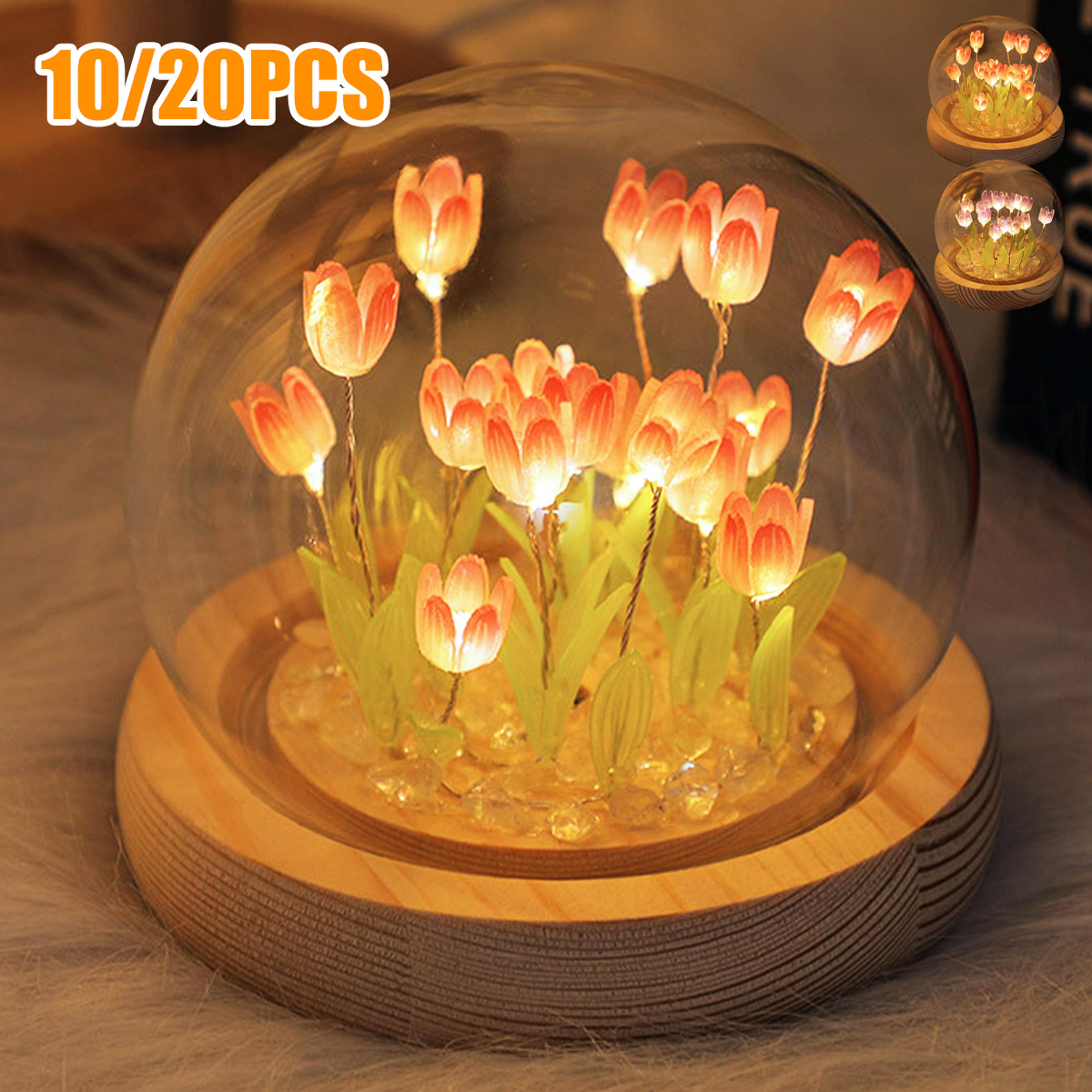 battery operated diy tulip led night light with glass flower design
