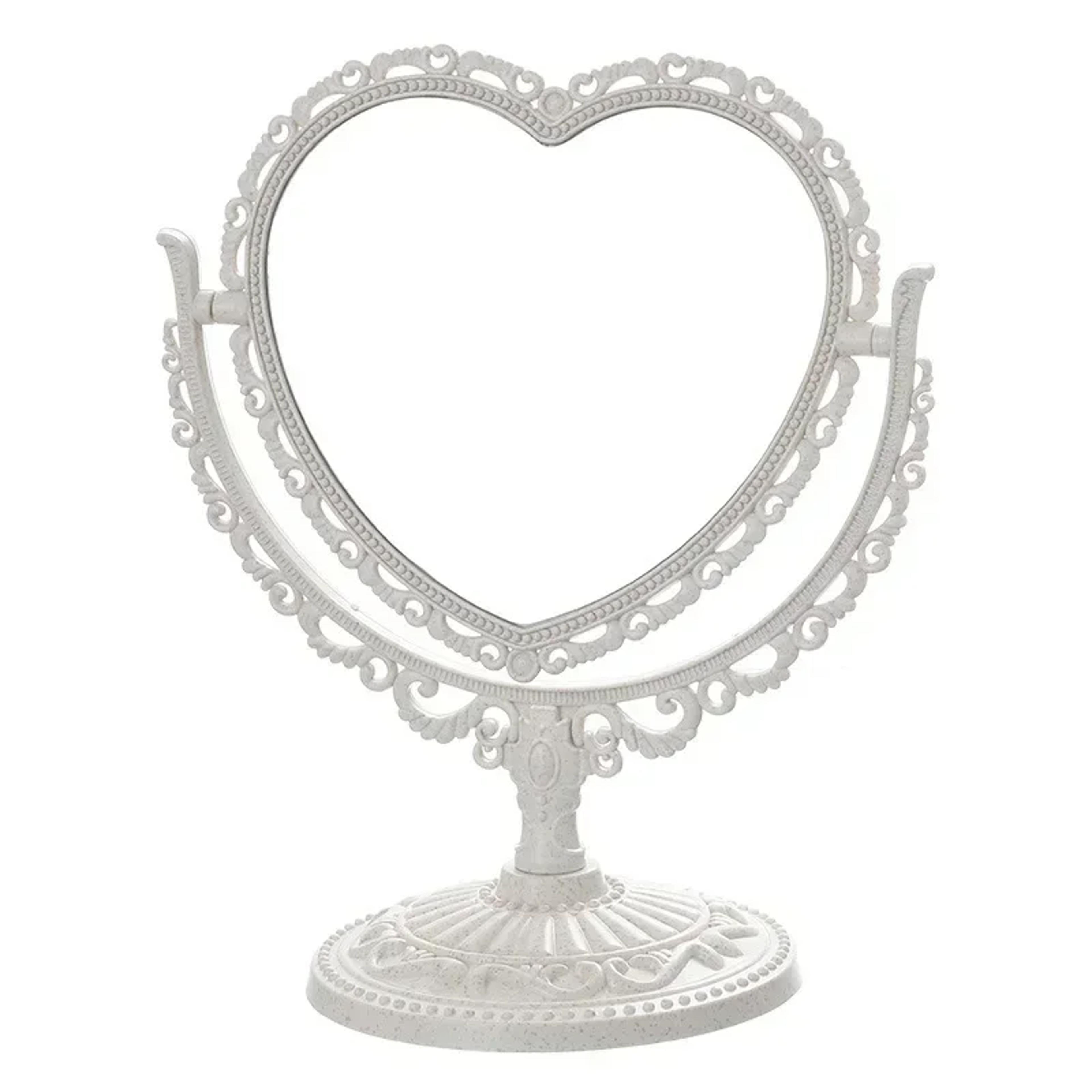 pink heart-shaped retro makeup mirror with double-sided design