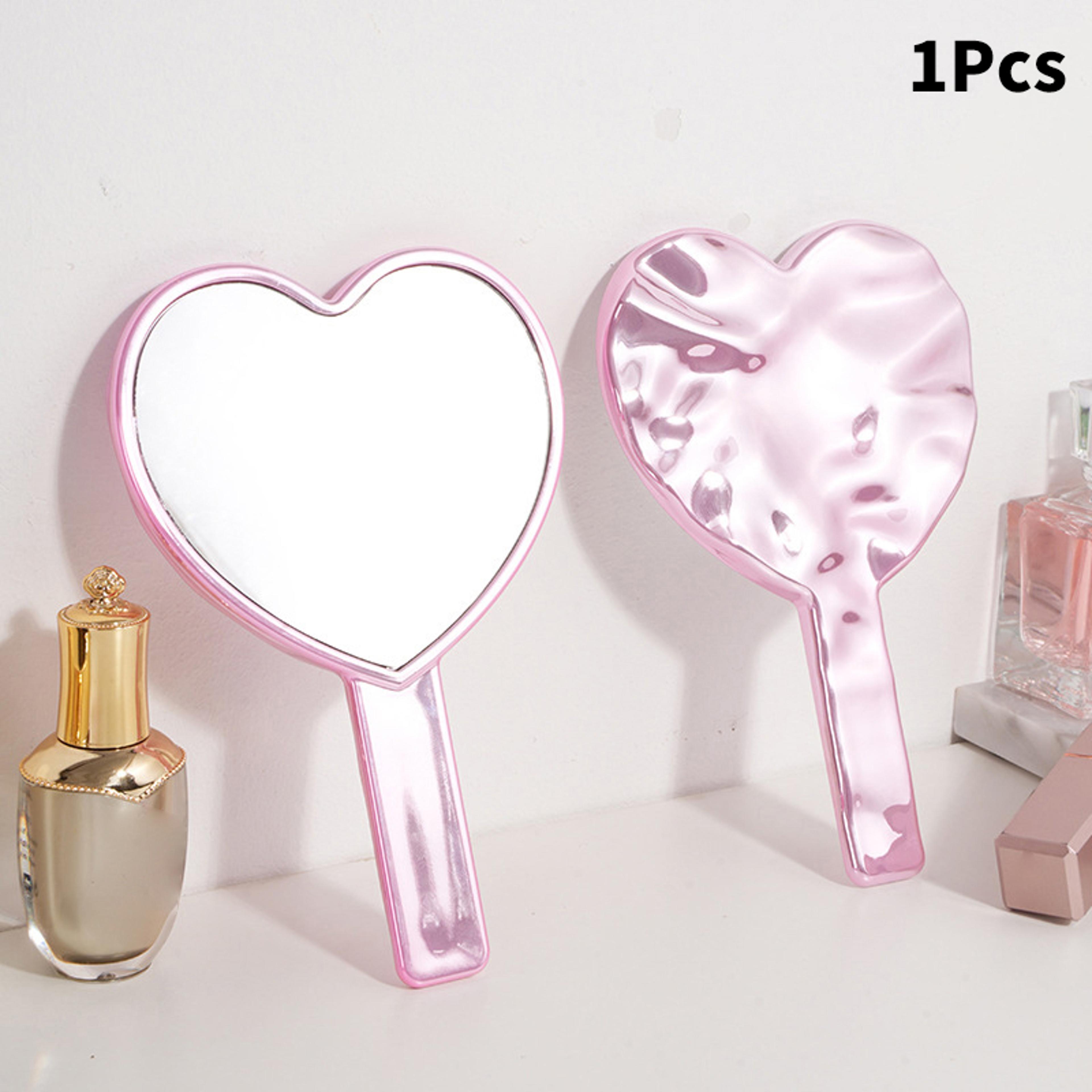 heart shaped handheld makeup mirror with handle for daily beauty touch-ups