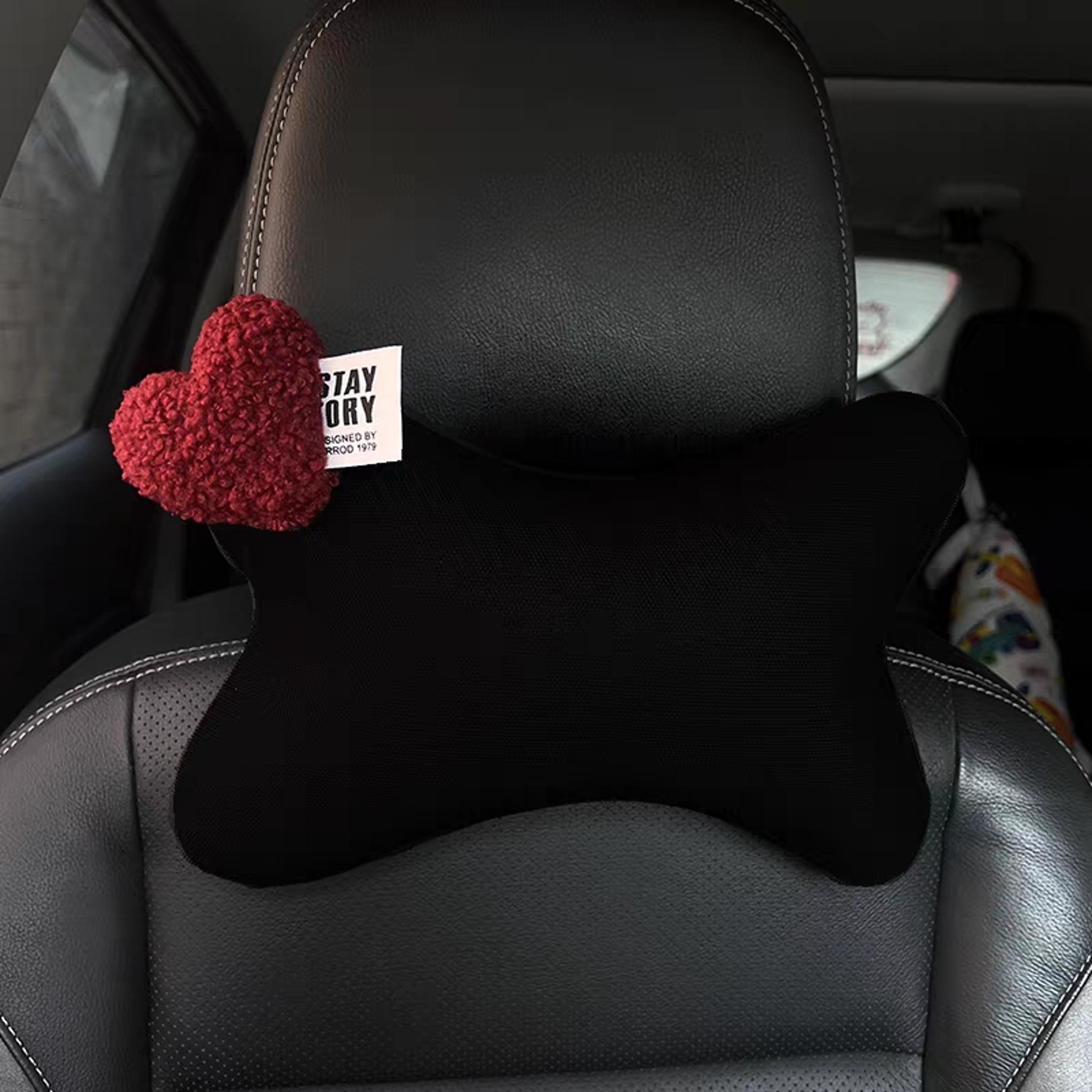red heart car headrest neck support pillow with breathable ice silk mesh