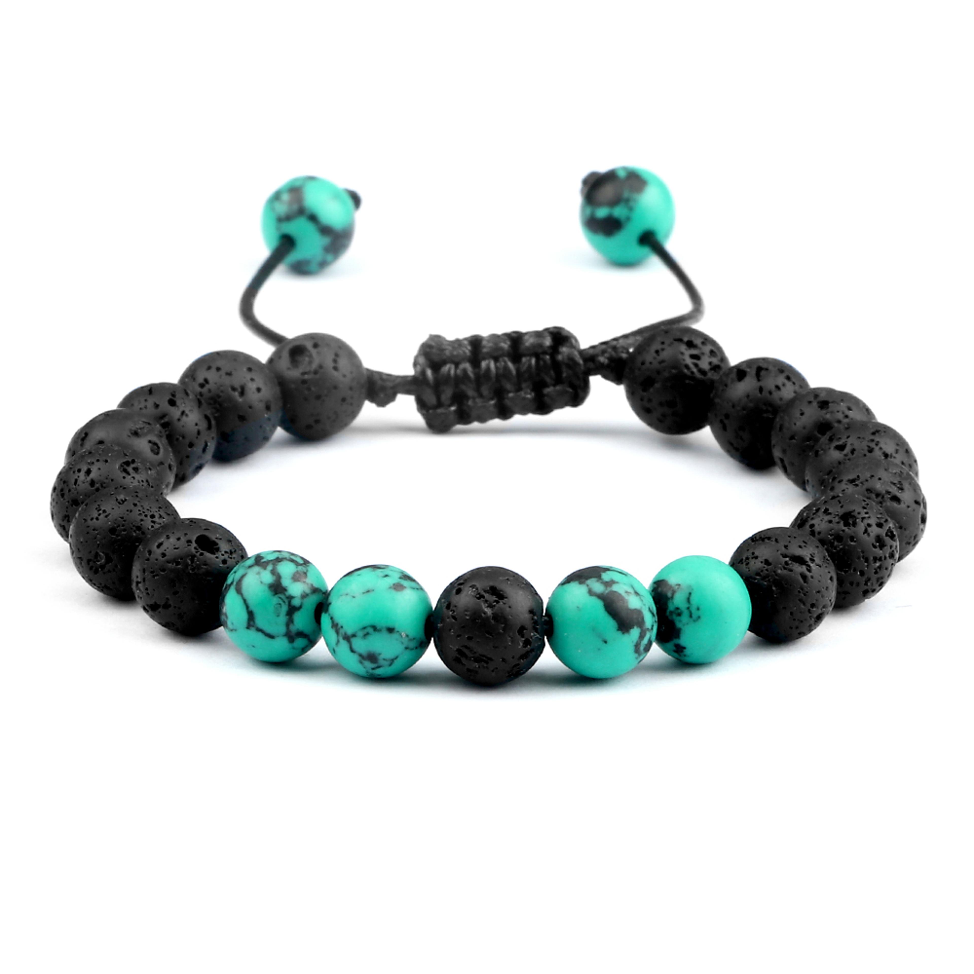 8mm black lava bead bracelet with tiger eye stones and adjustable braided rope