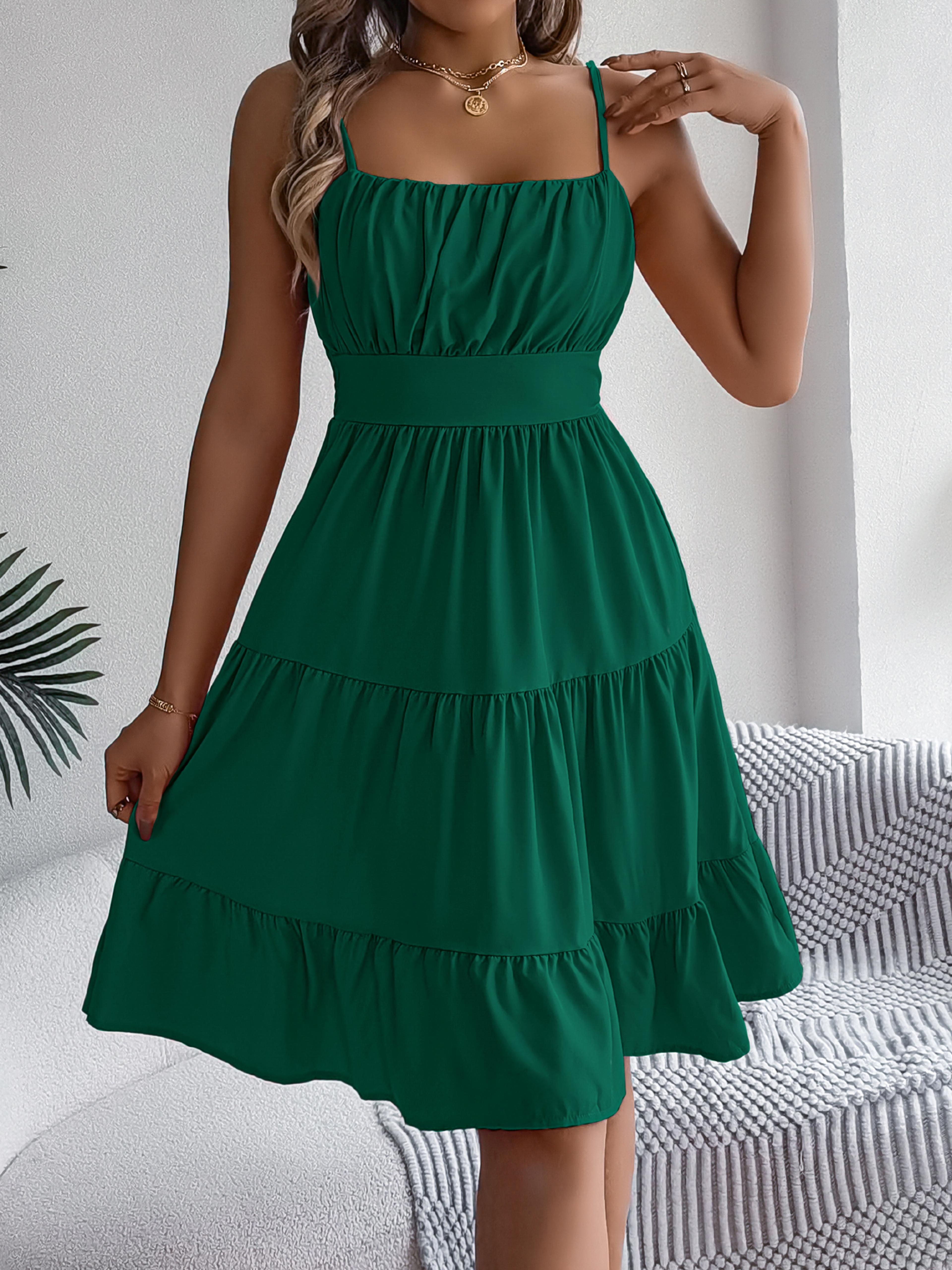 women's ruffled camisole dress with square neck and a-line silhouette
