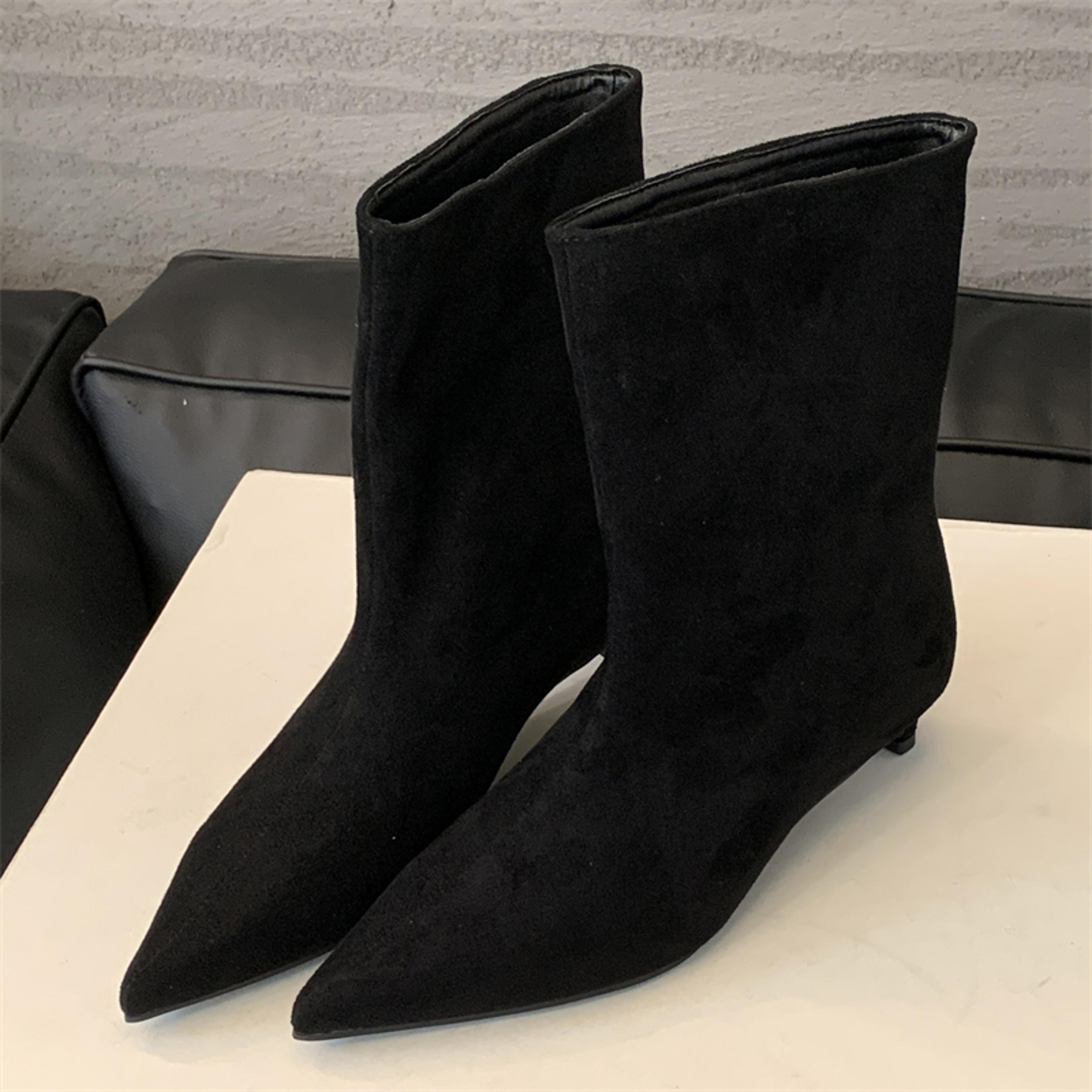women's pointed toe ankle boots with thin heels and slip-on design