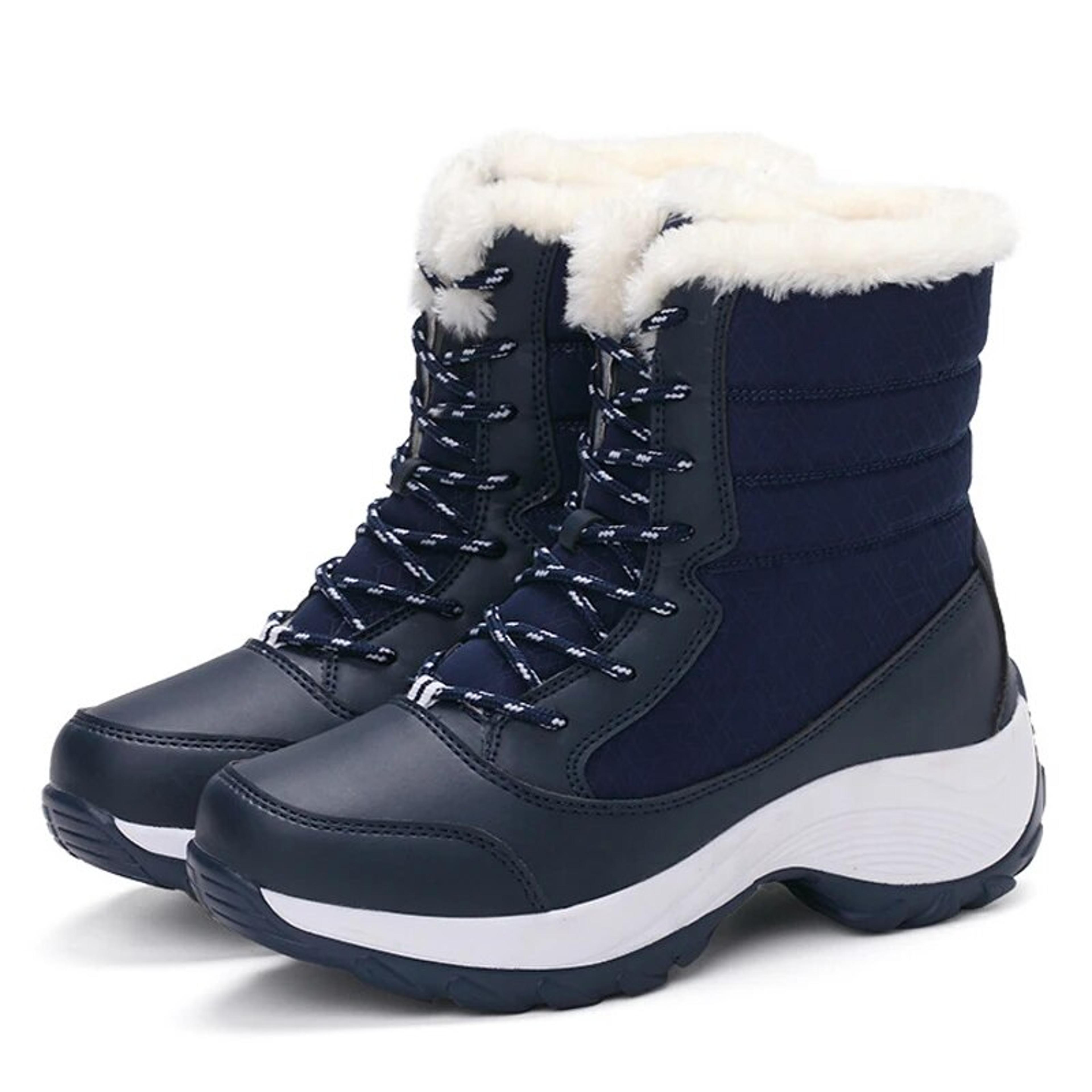 women's winter ankle snow boots with plush lining and platform wedge heels
