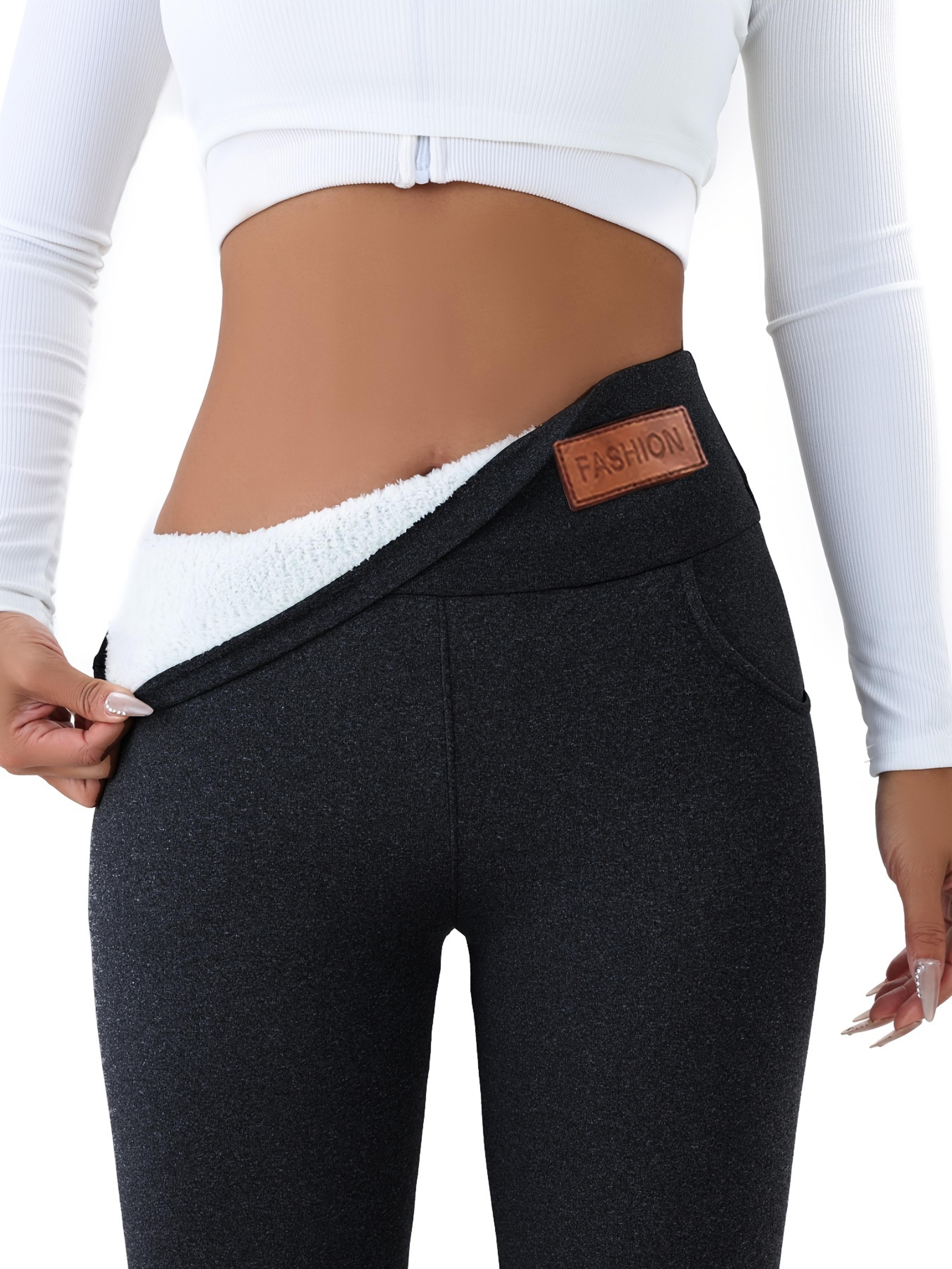 women's high waist thermal fleece lined leggings with pockets for winter