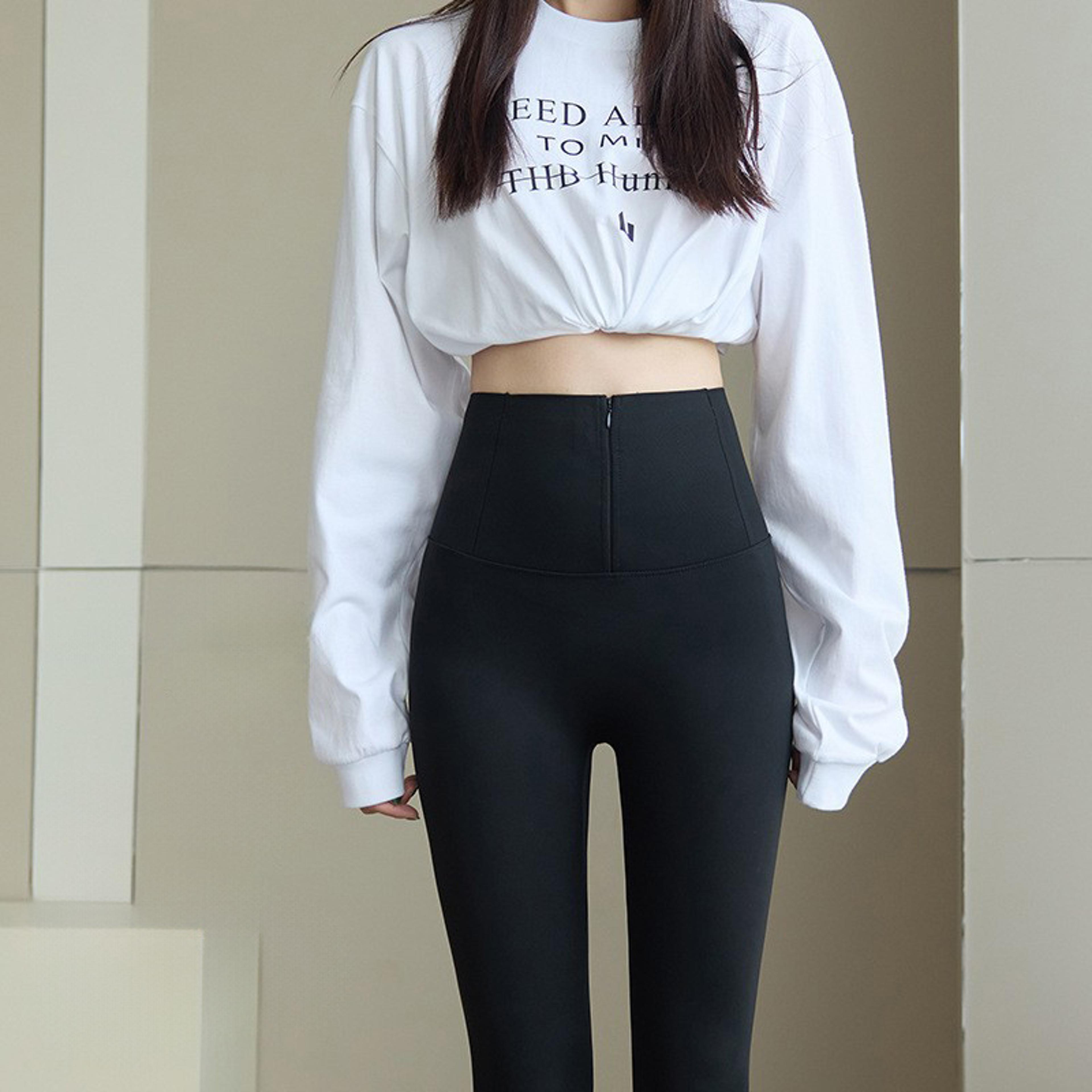 high waisted fleece lined leggings with tummy control for women