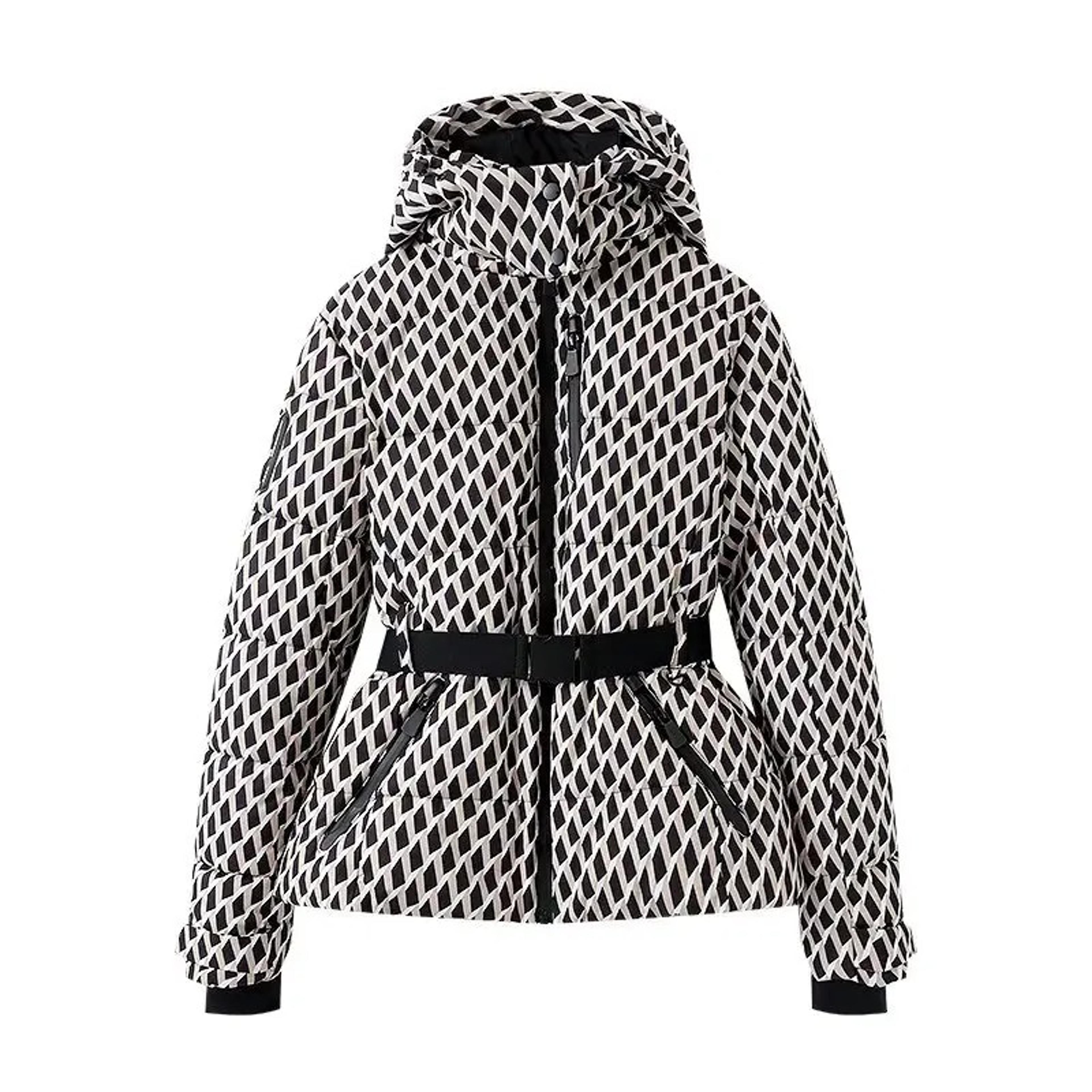 women's winter hooded puffer jacket with zipper closure and pockets