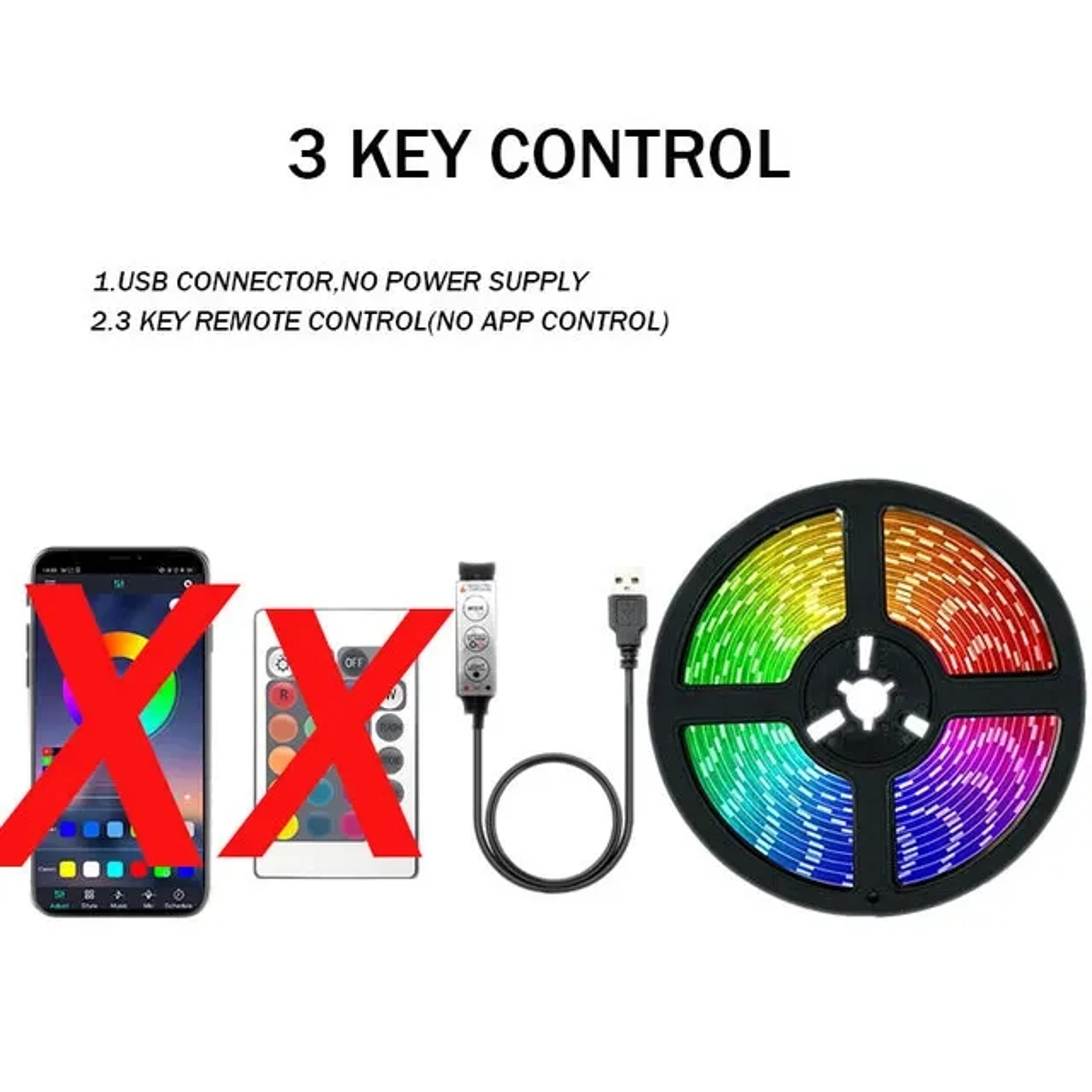 rgb led strip lights with usb power and bluetooth app remote control