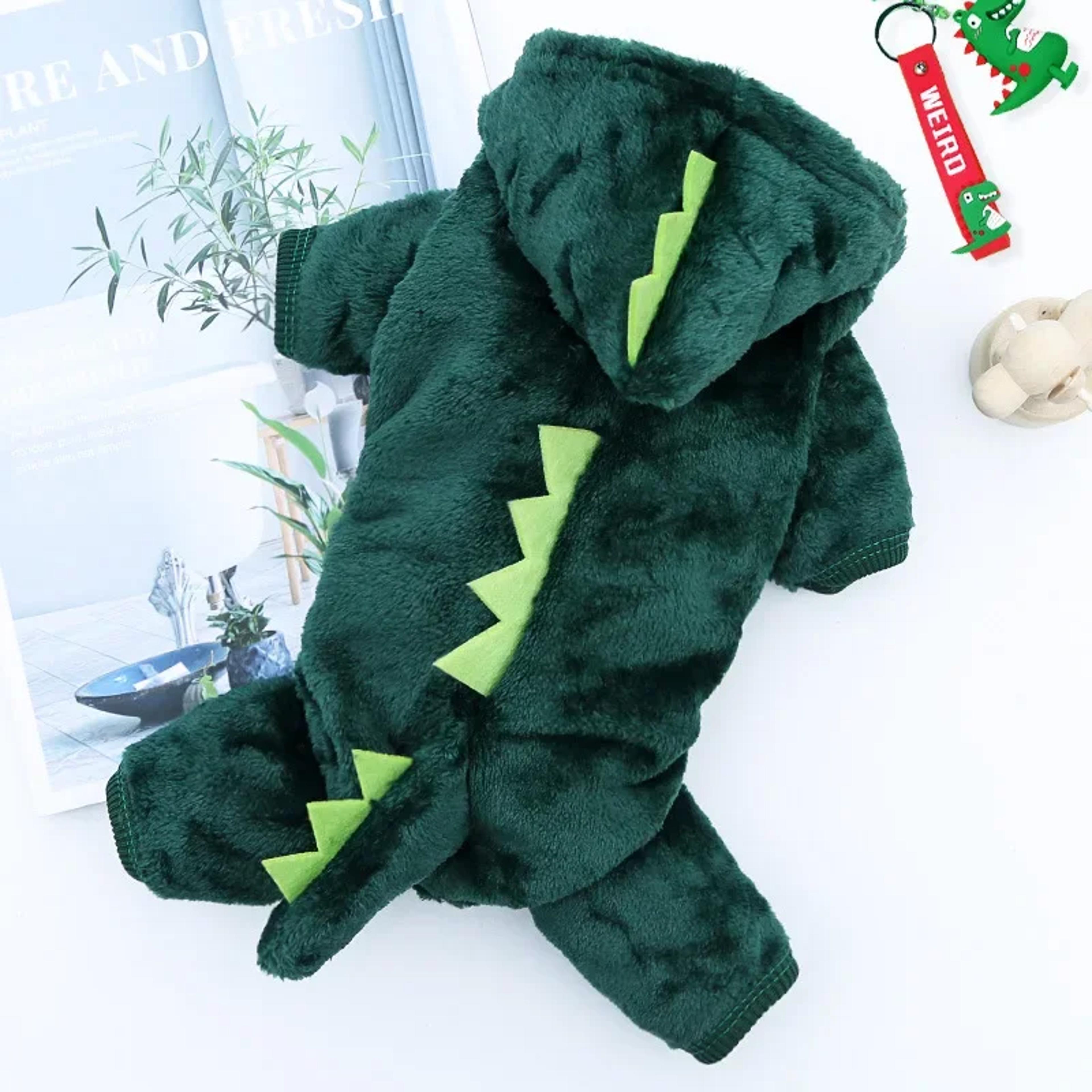 dinosaur dog fleece jumpsuit warm hooded pet coat for fall and winter