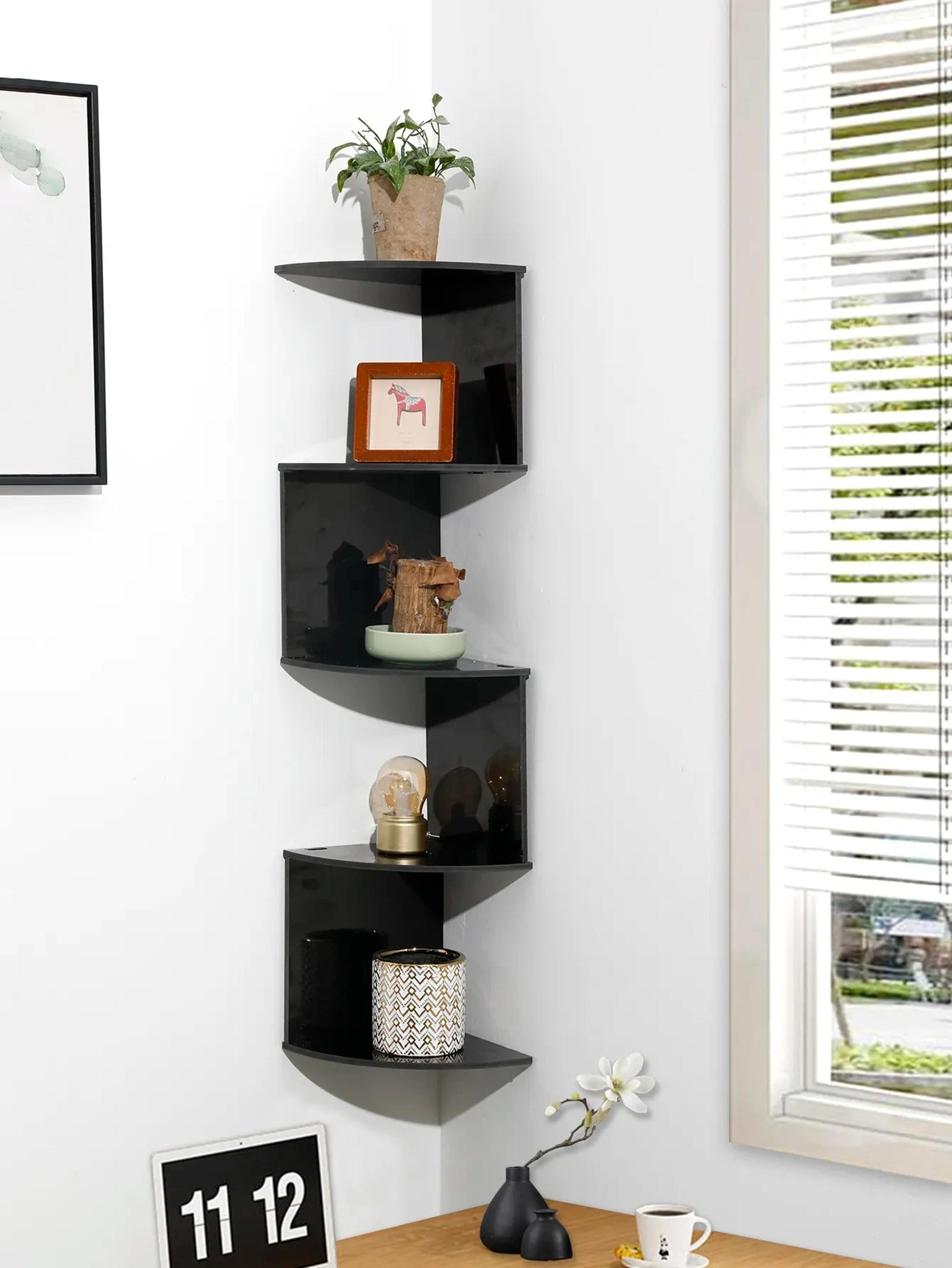 5-layer wooden corner shelf: display stand, storage, bookshelf, plant holder - home & kitchen accessories