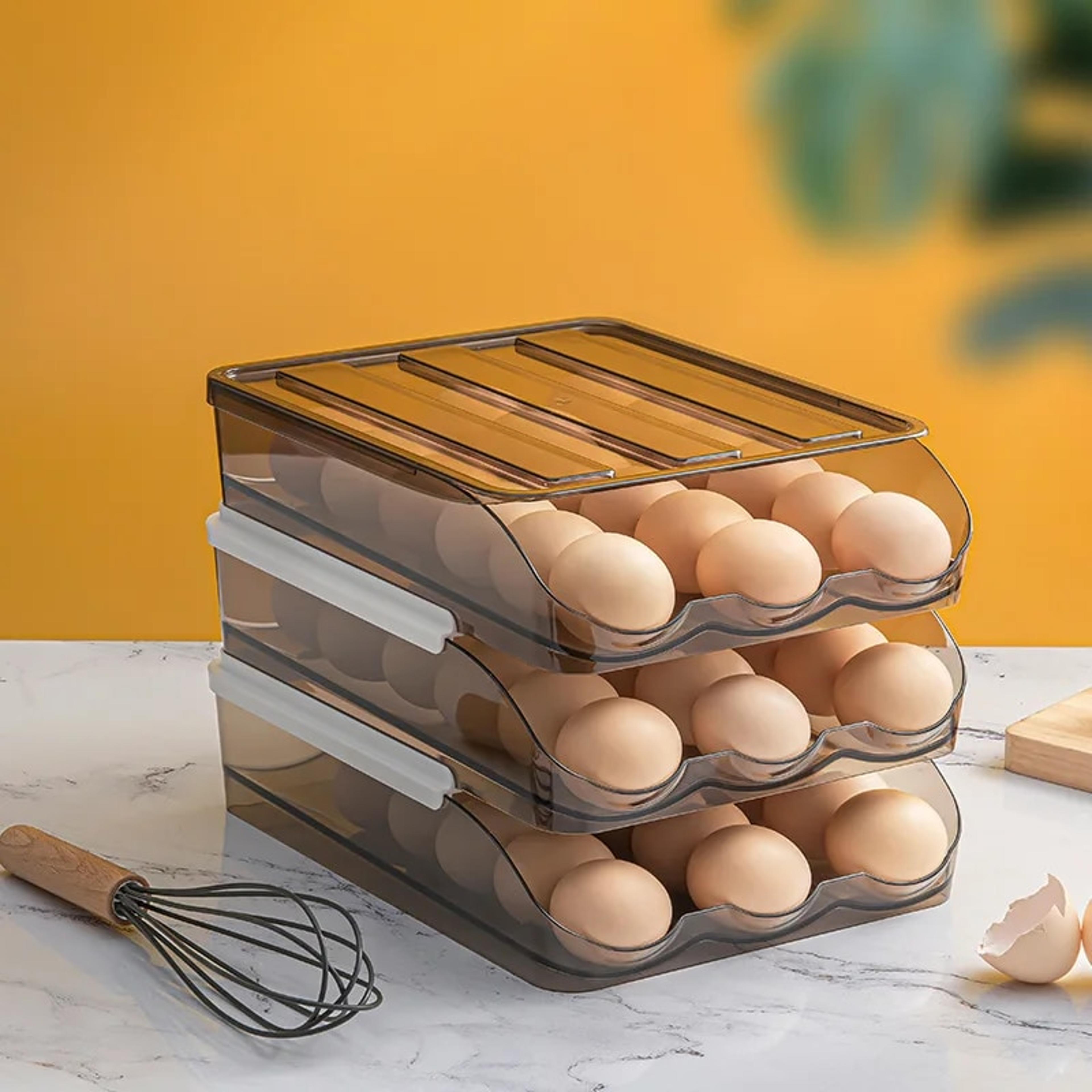 automatic rolling egg box holder for fridge - multi-layer rack, fresh-keeping basket, kitchen organizers