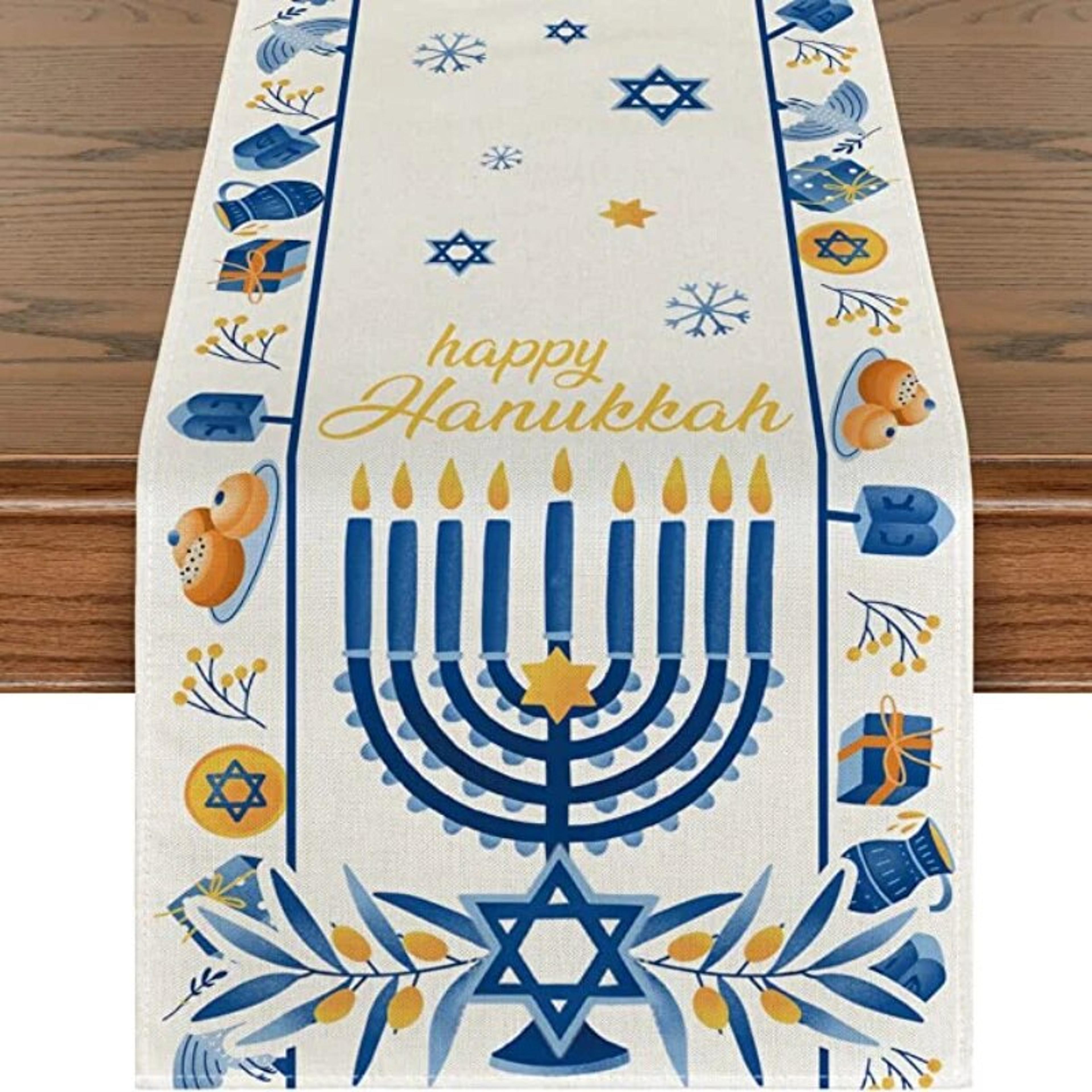 hanukkah menorah table runner: festive chanukah dining decoration