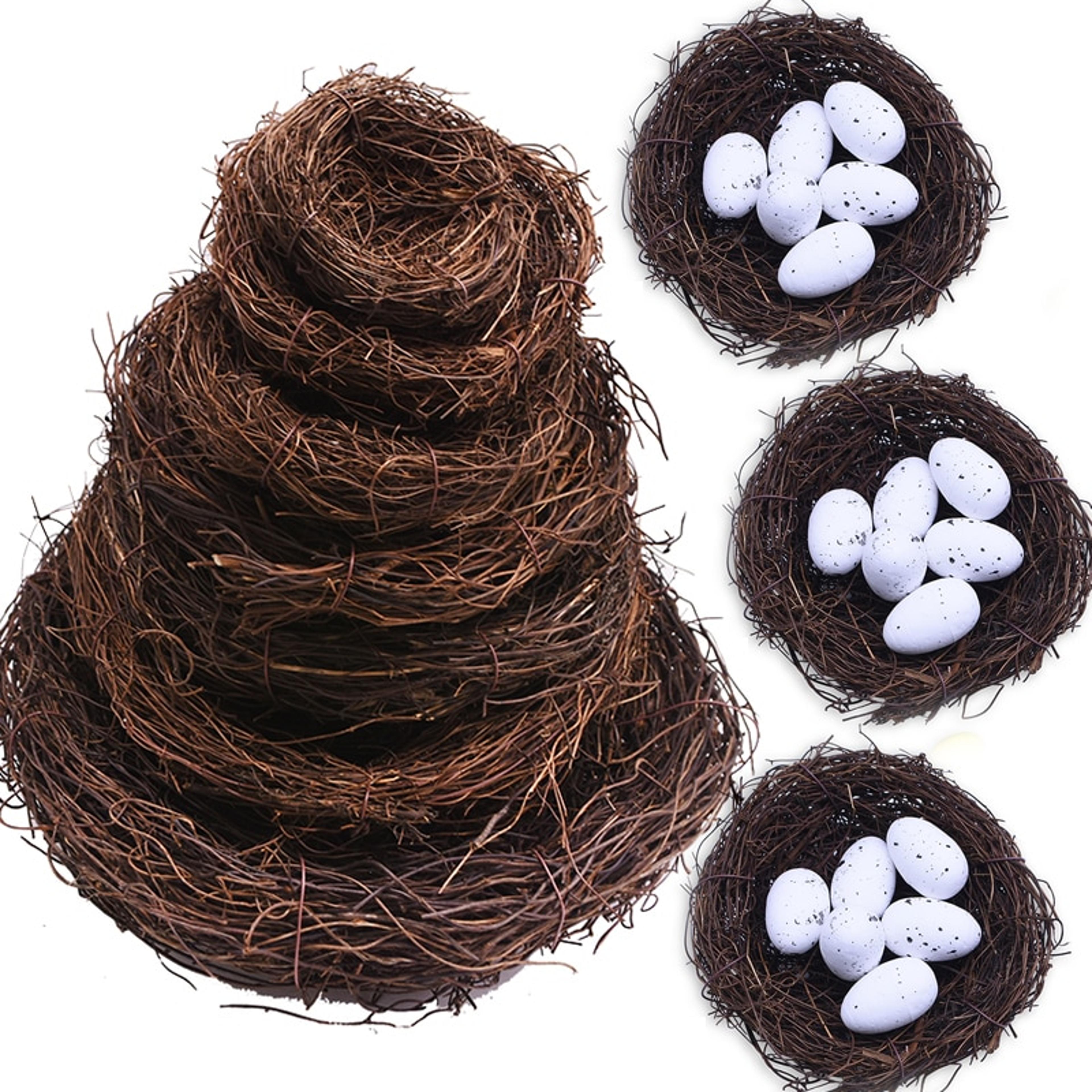 easter decoration: round rattan bird nest, bunny eggs, artificial vine - happy easter party supply for home garden decor
