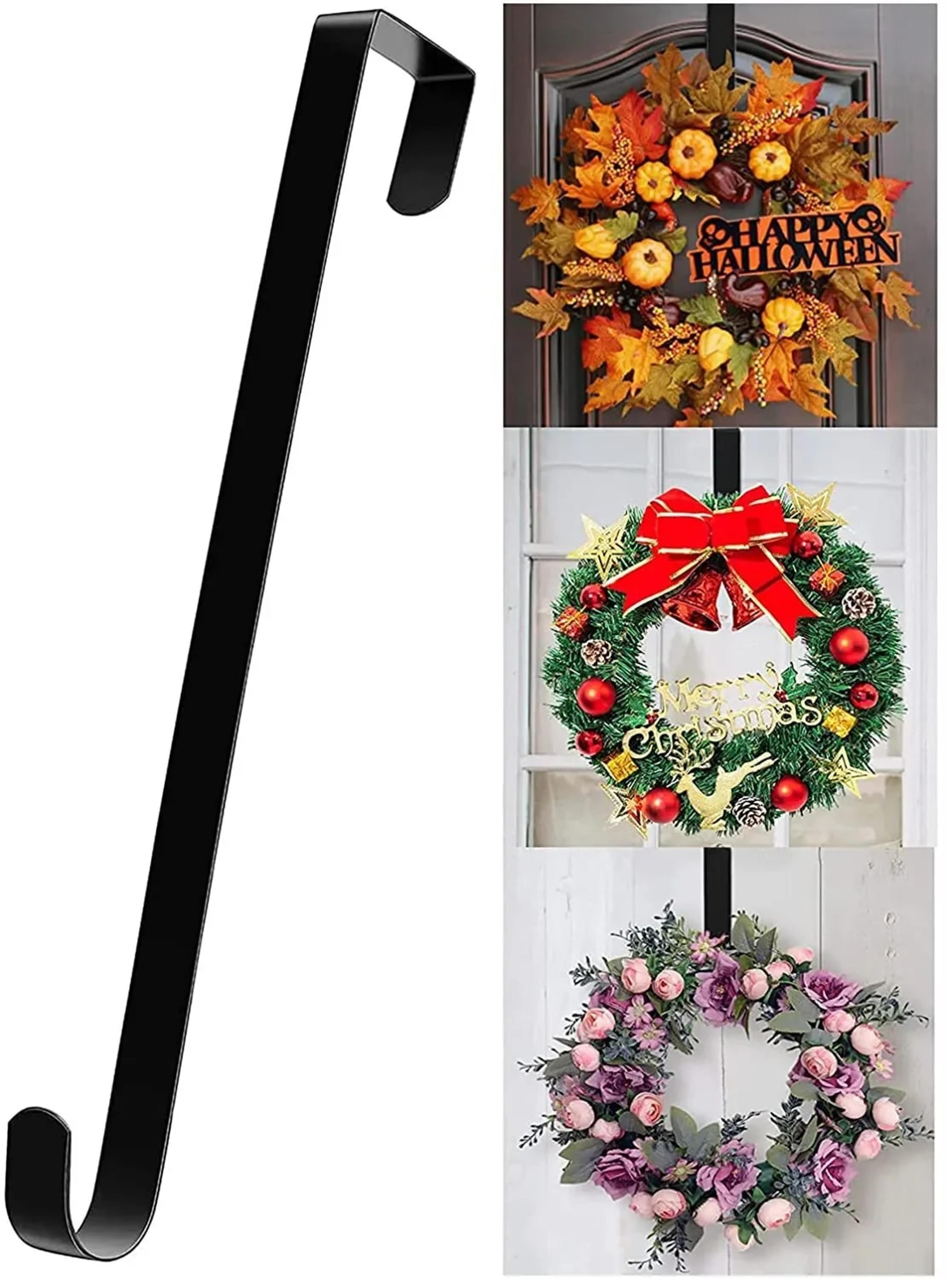 metal over the door wreath hanger: single hook for halloween, christmas, easter decorations - front door ornament holder