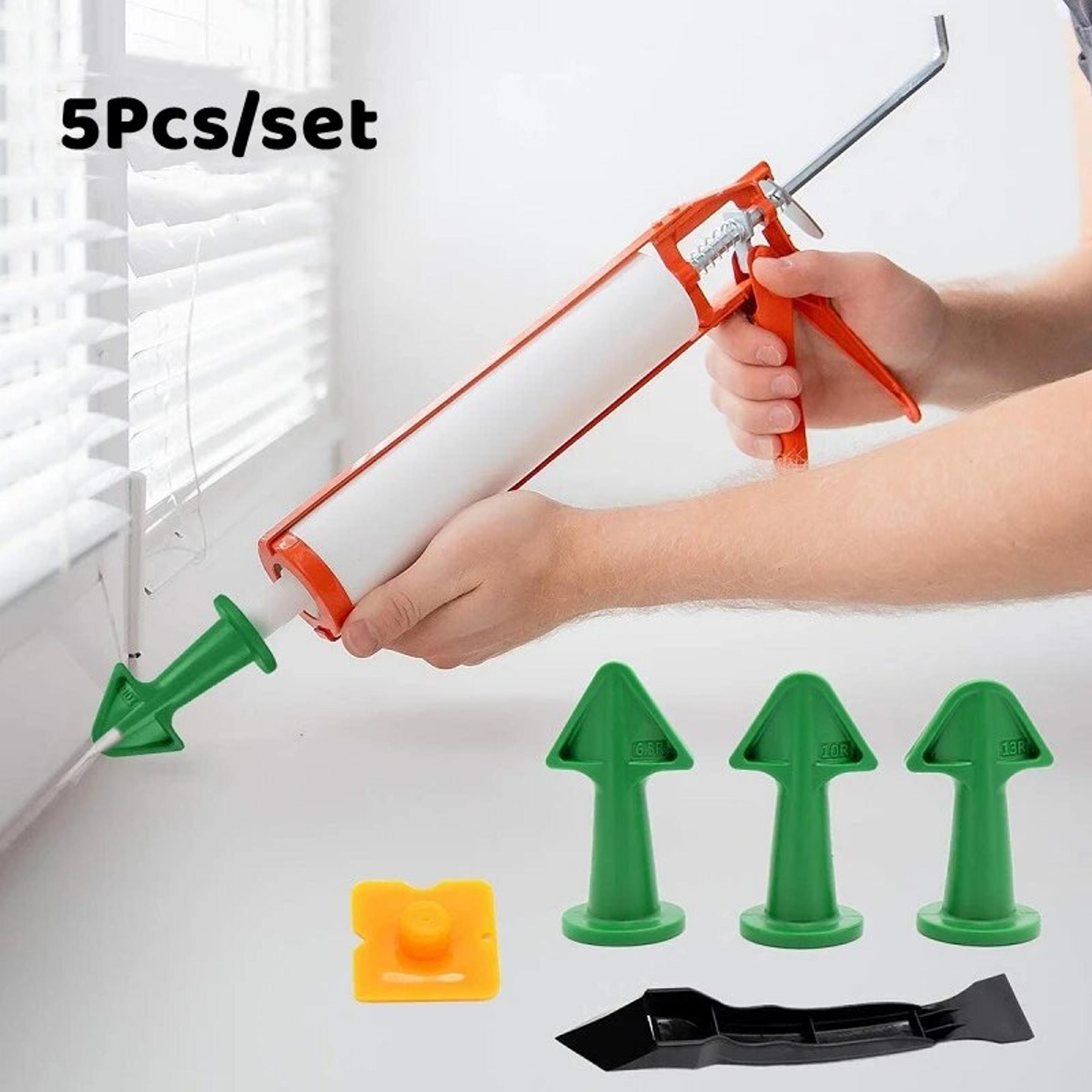 5pc caulking nozzle applicator set for tile, brick joints, floor - silicone remover hand tool kit with plastic glue shov