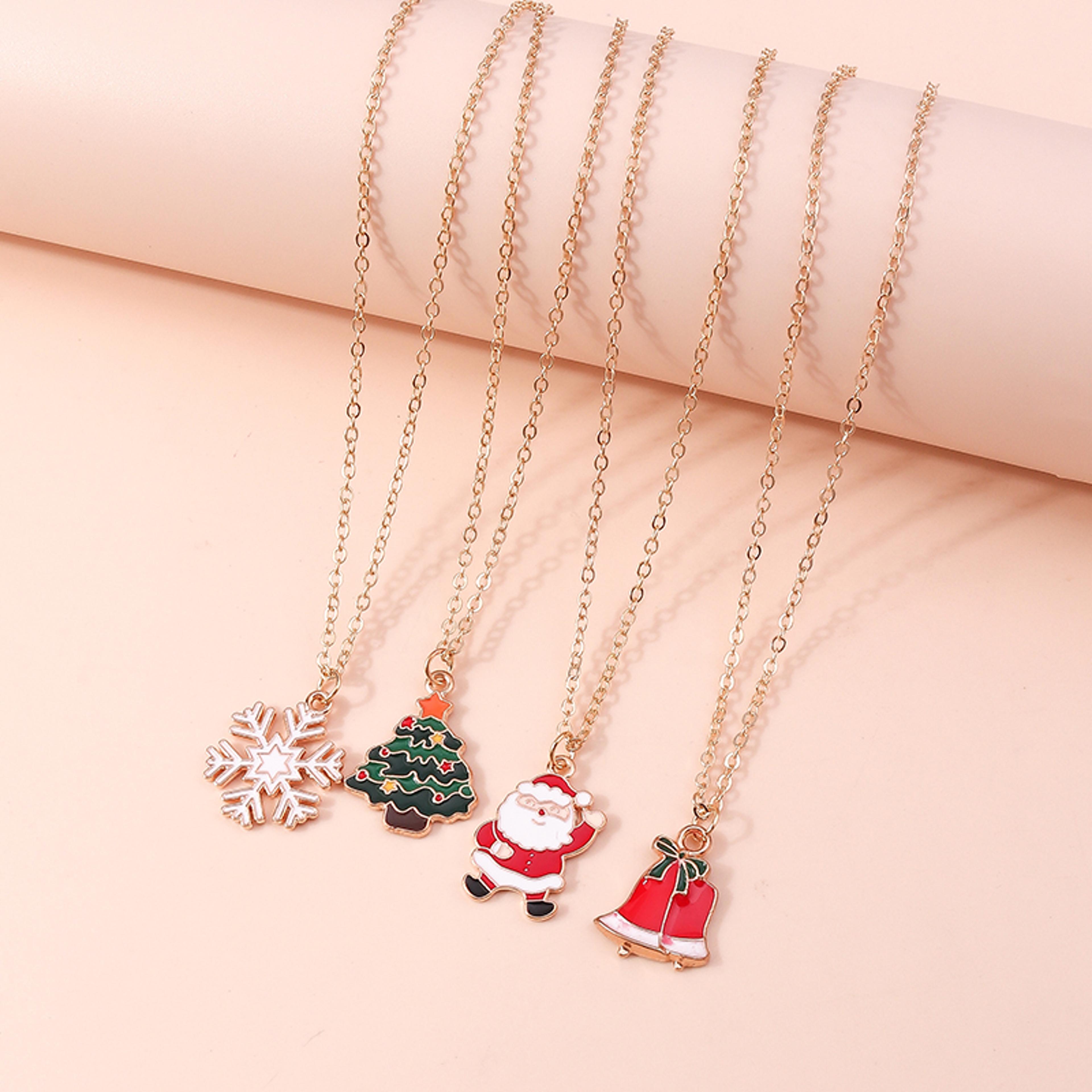 cute christmas necklaces for women enamel christmas tree santa claus bells pendants necklaces girls party holiday jewelry gifts