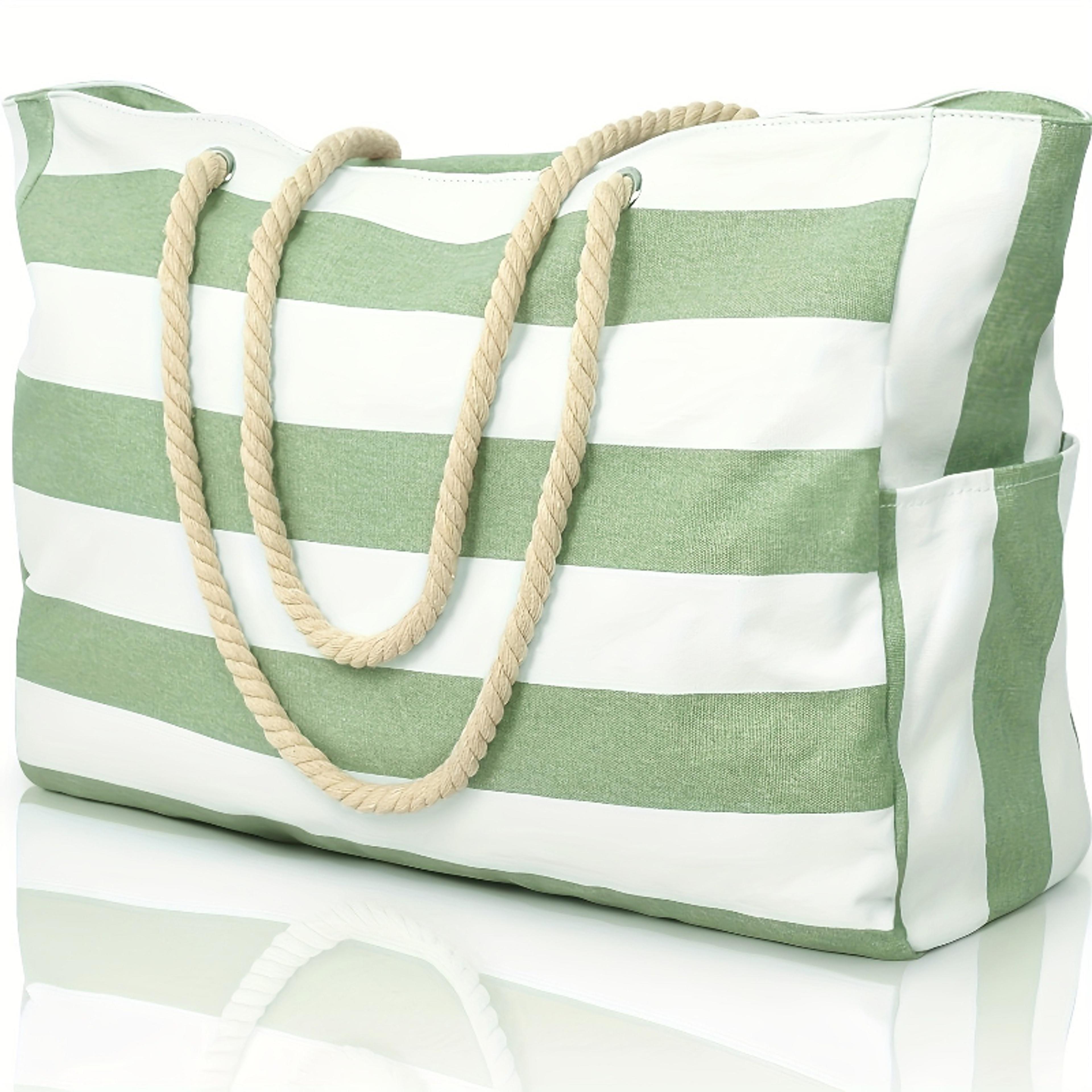 striped waterproof beach tote bag large capacity foldable sandproof shoulder bag