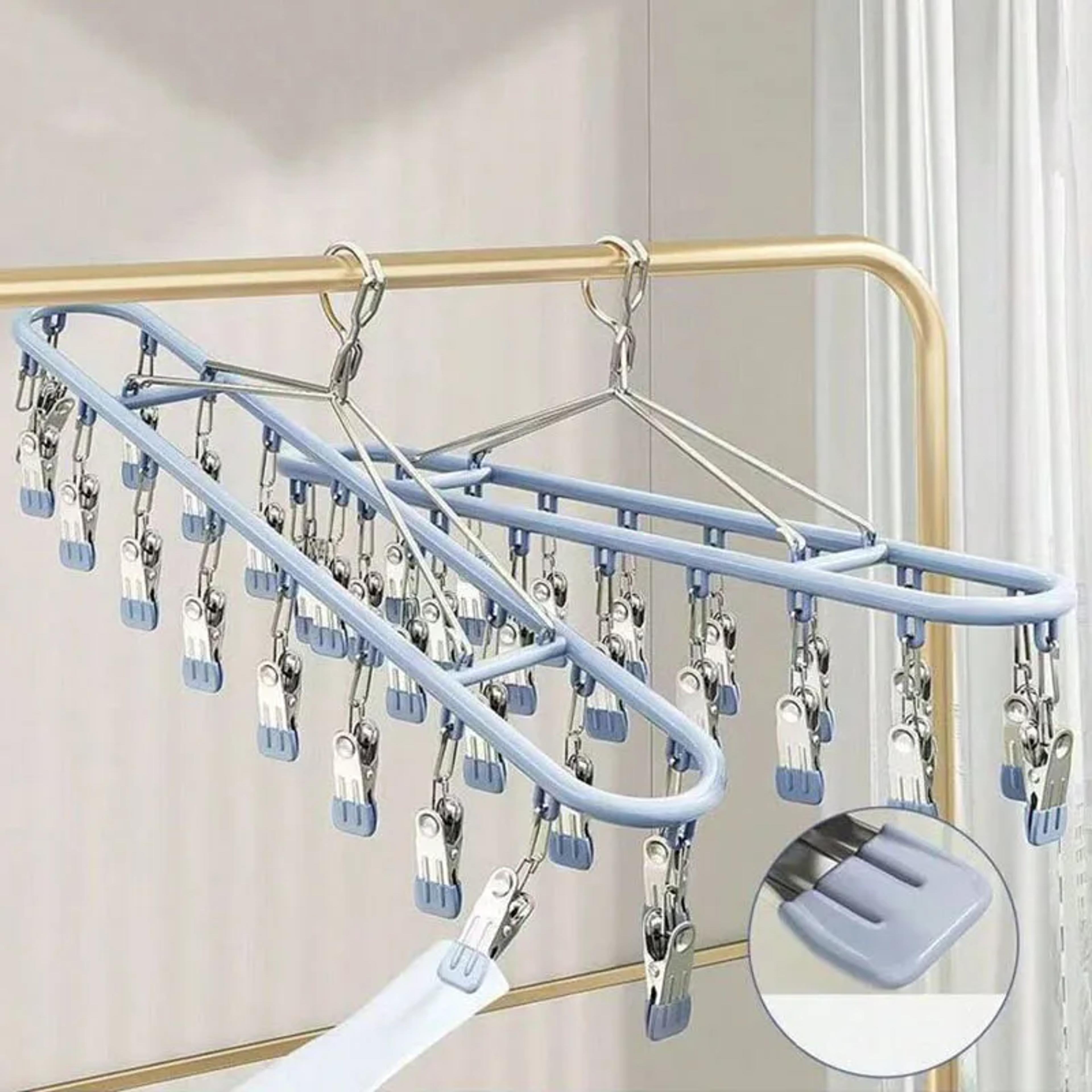 stainless steel sock drying rack with windproof hooks portable clothes drying hanger