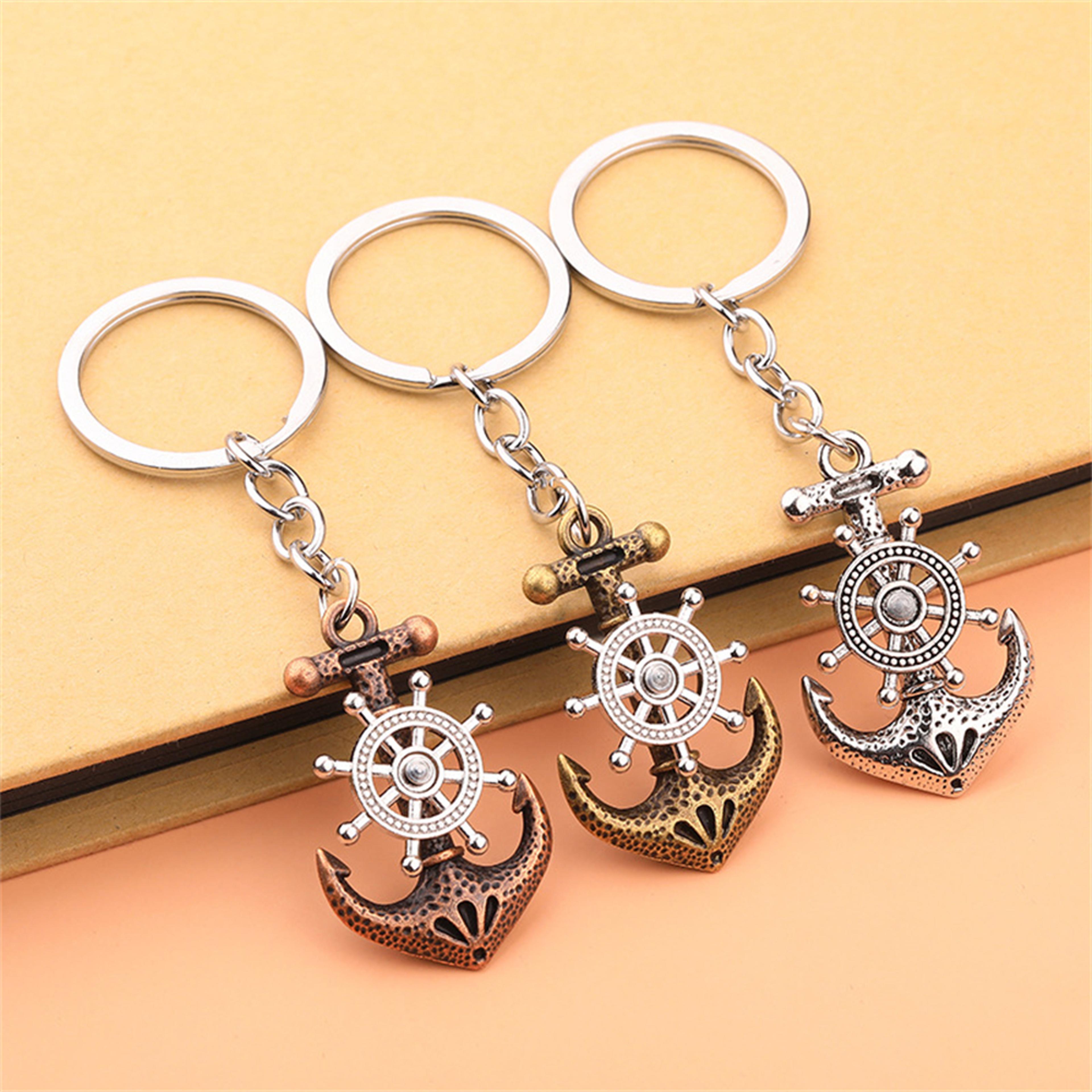 vintage anchor keychain swivel compass pirate keyring durable nautical key holder