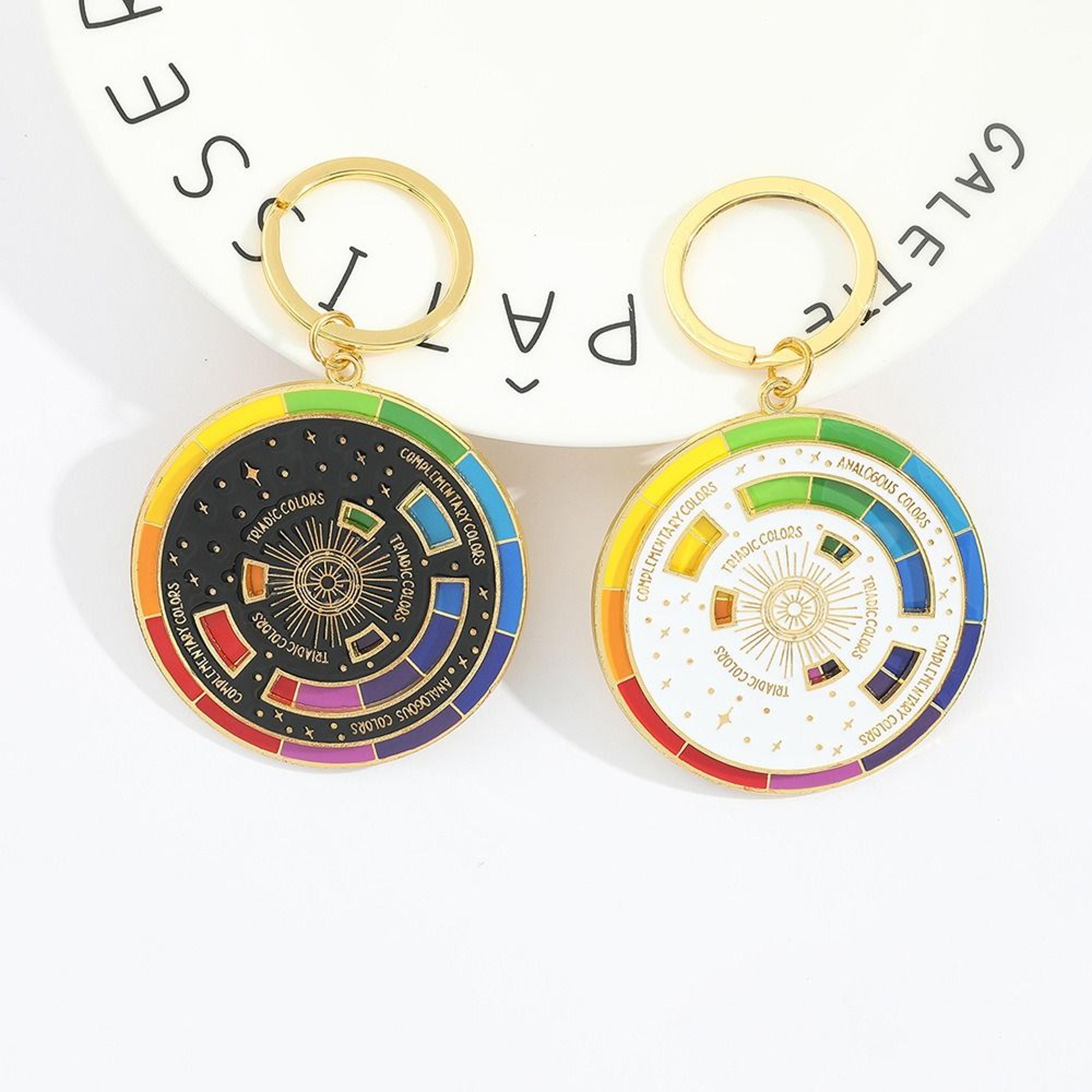 rotating color wheel keychain metal spinning compass pendant stress relief toy