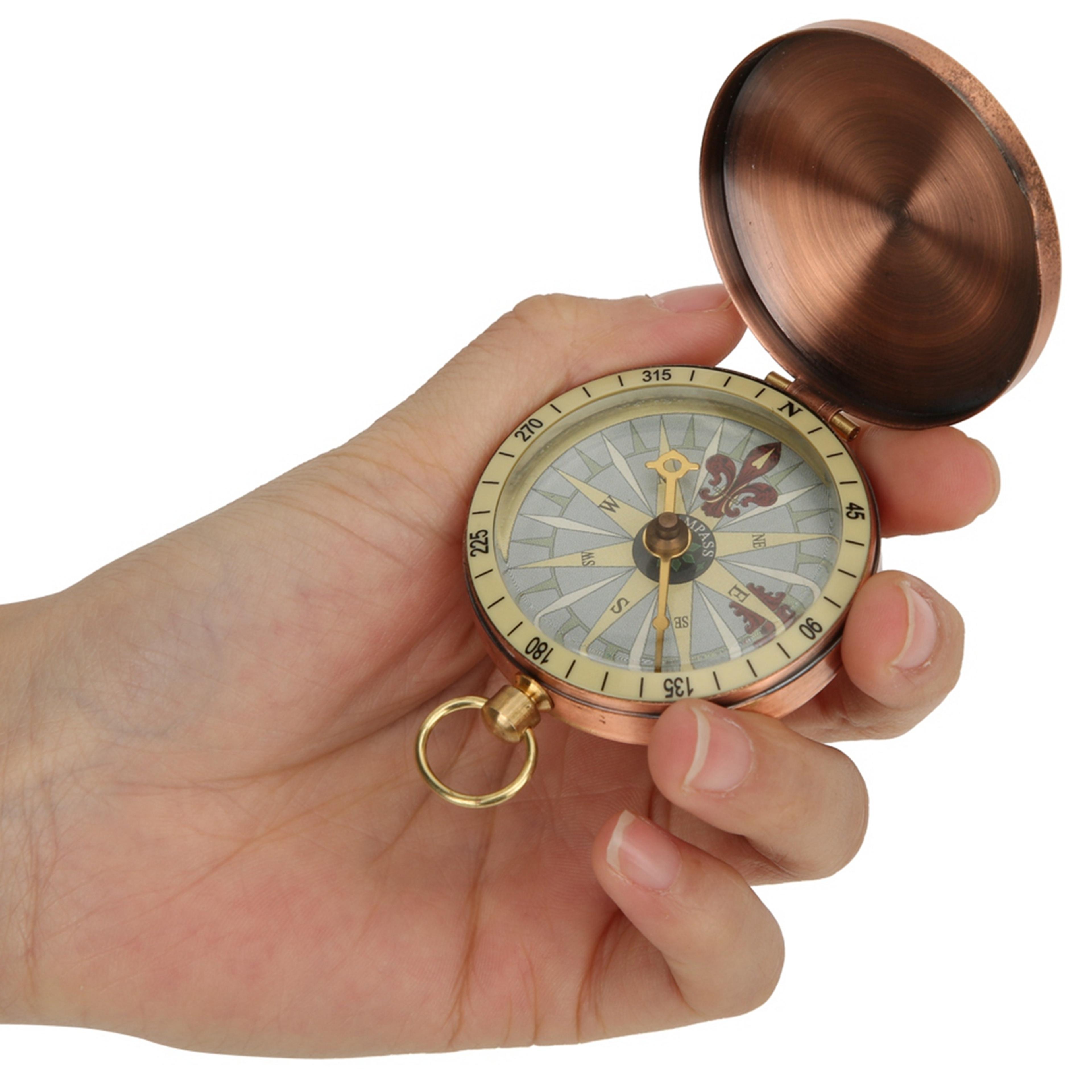vintage brass pocket compass flip cover outdoor navigation tool for hiking camping