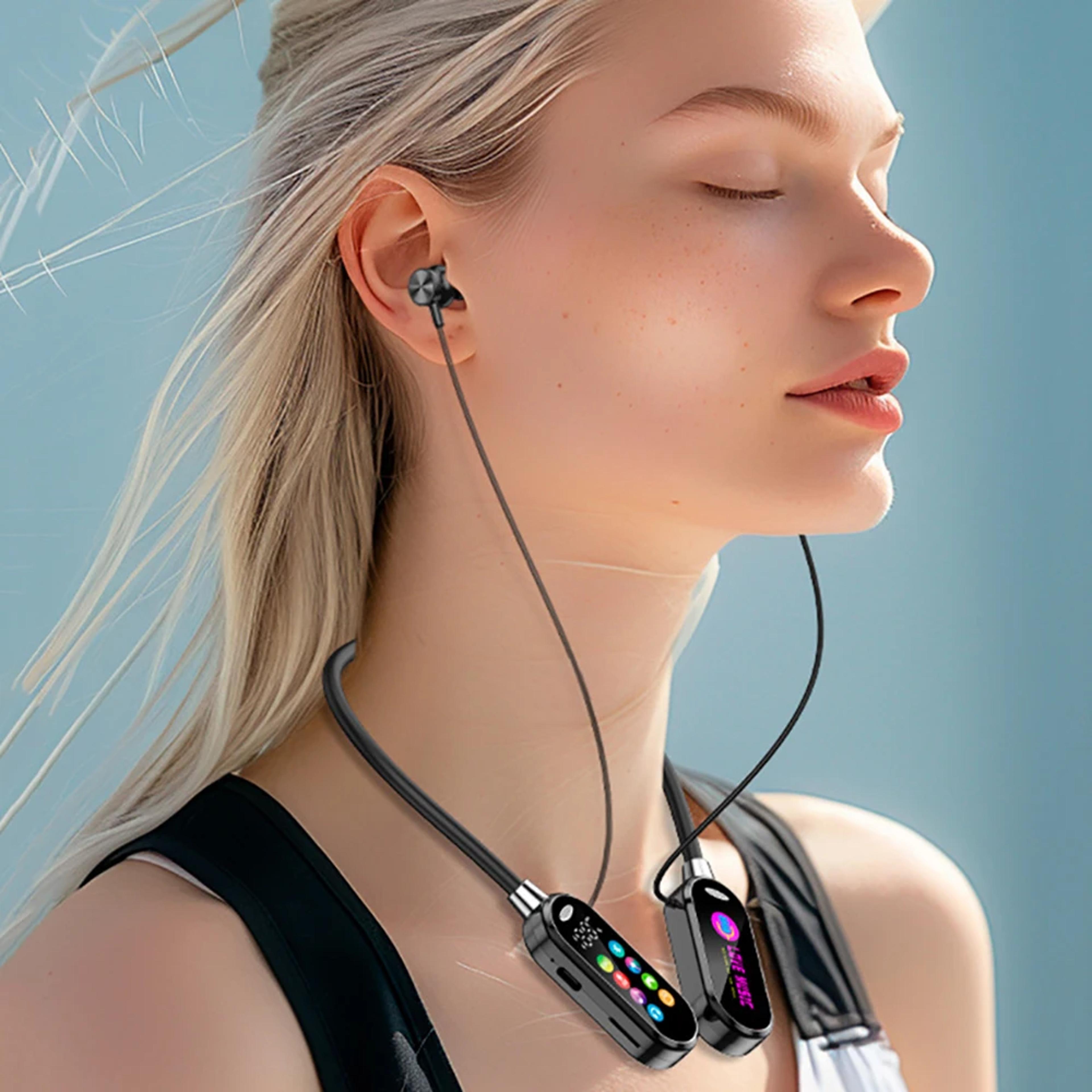 color screen bluetooth neckband earphones wireless noise reduction headphones