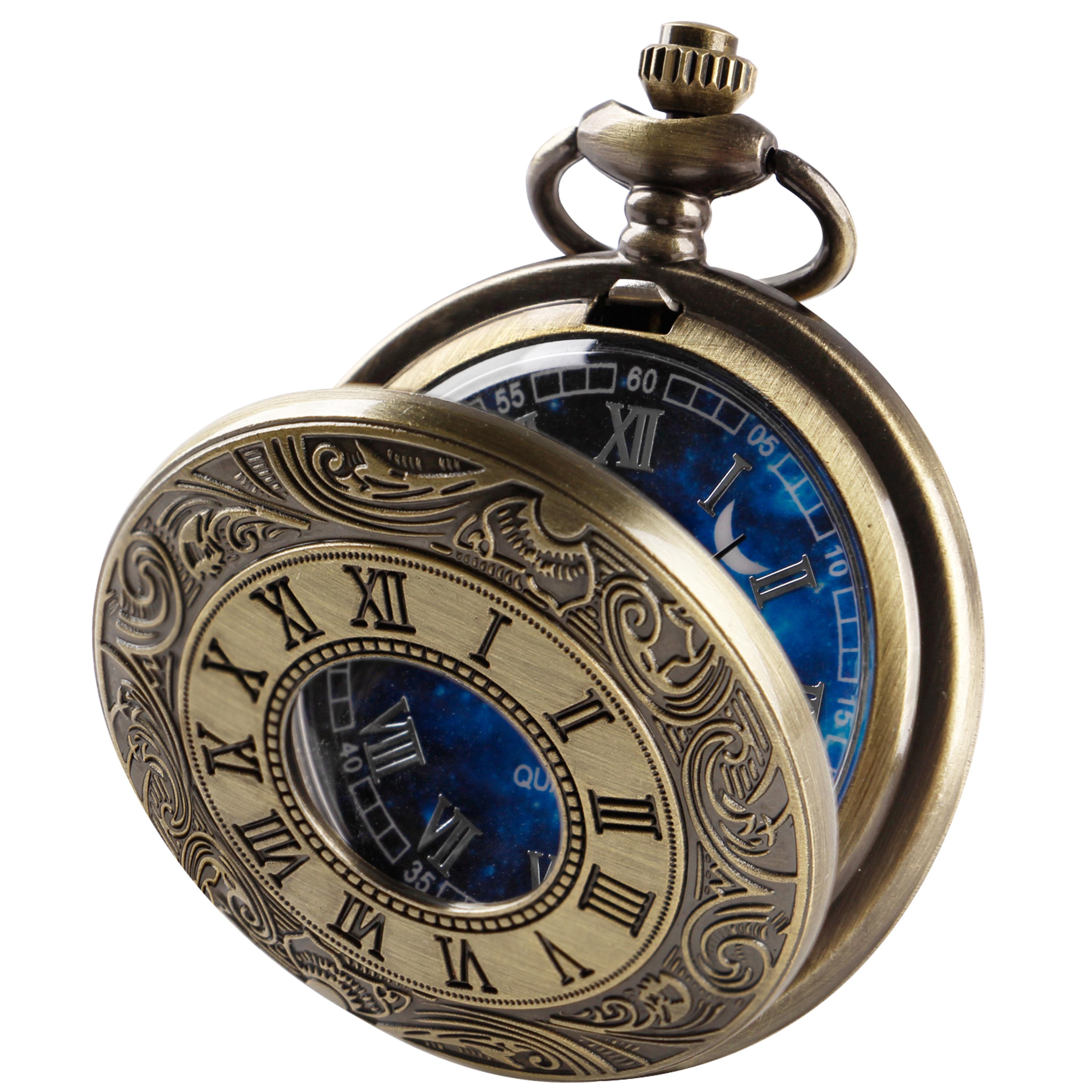 vintage blue dial pocket watch necklace quartz antique pendant timepiece