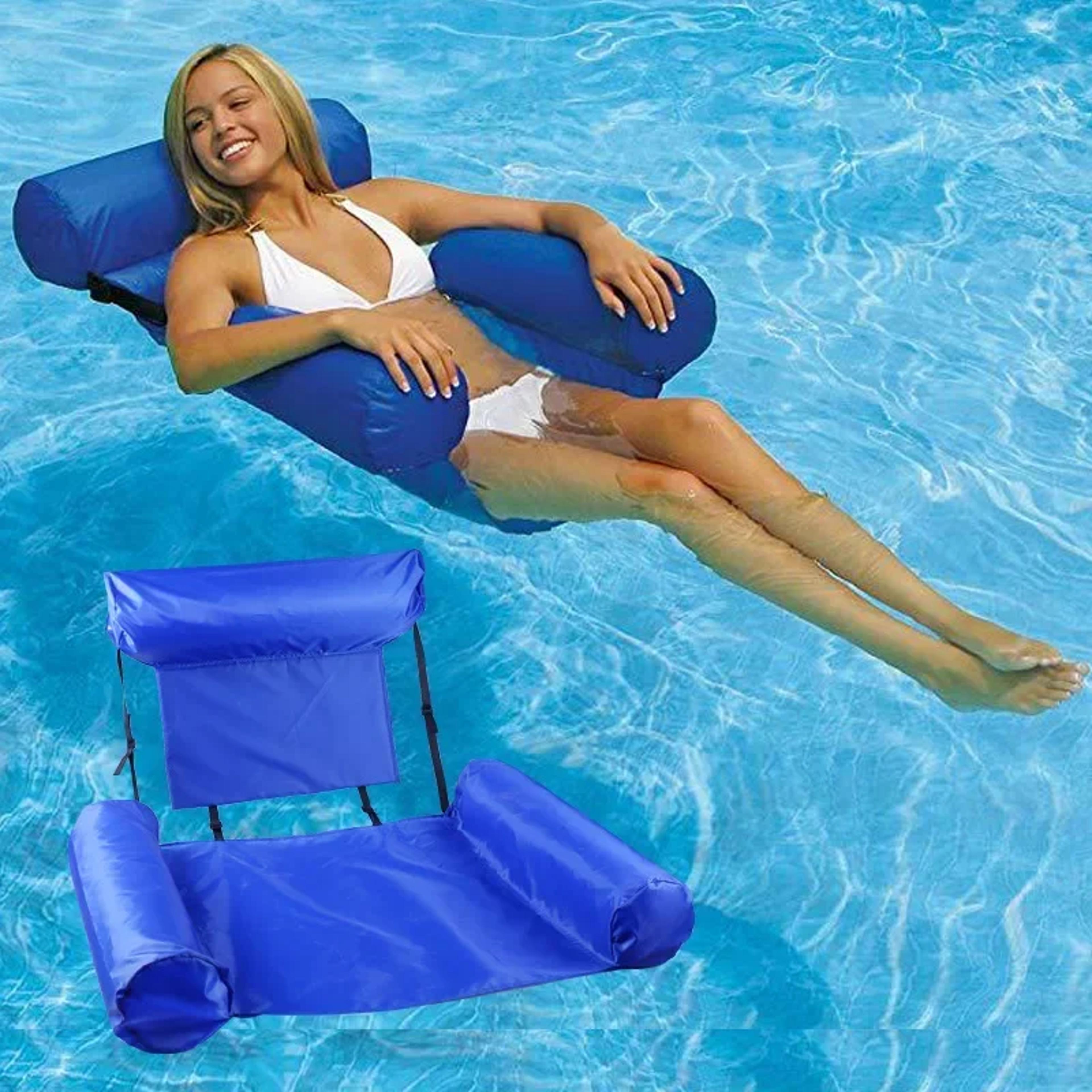 inflatable pool lounge chair with headrest and armrests floating recliner for adults