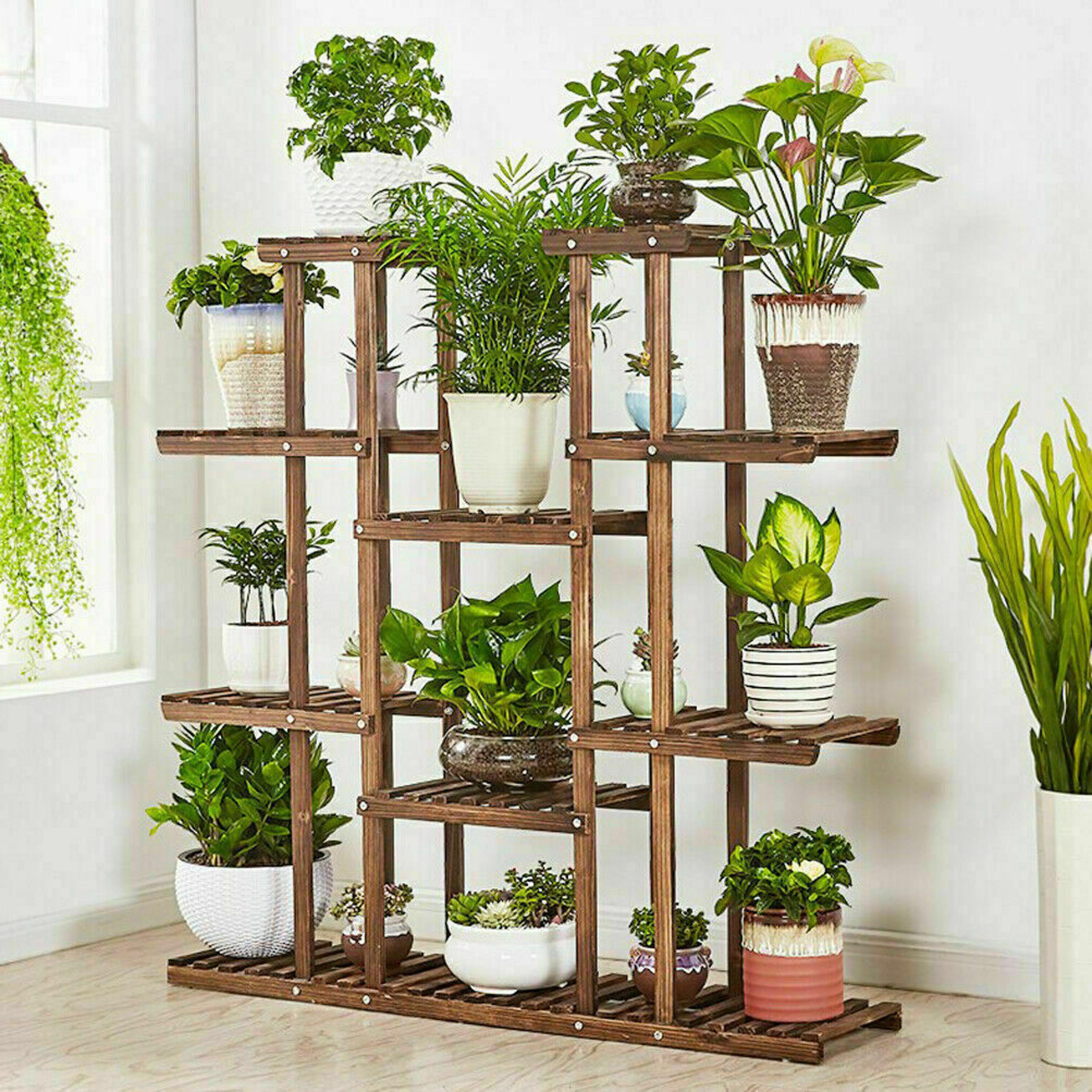 multi tier wooden plant stand indoor outdoor natural pine plant shelf rack