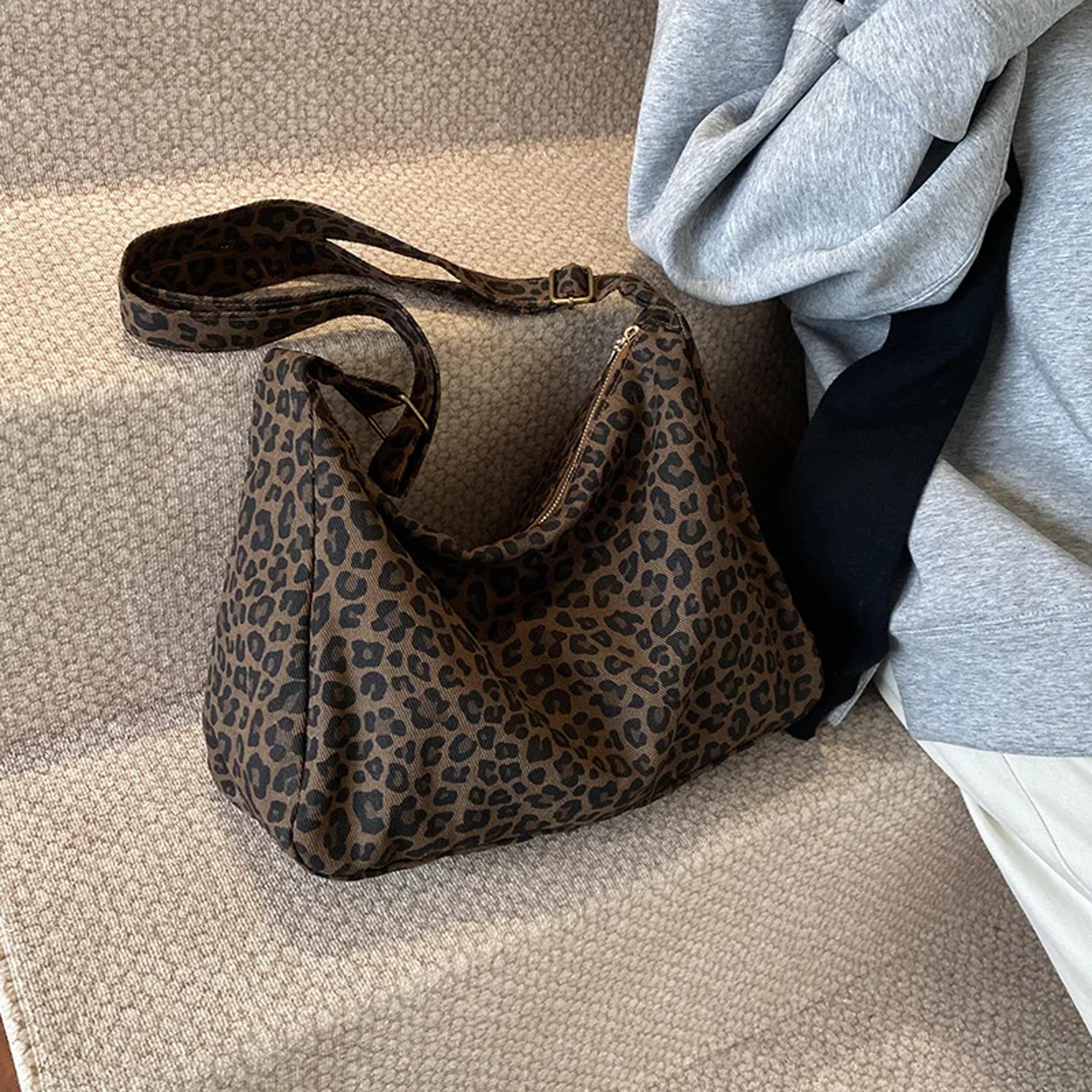 leopard print shoulder bag large capacity casual crossbody tote for women