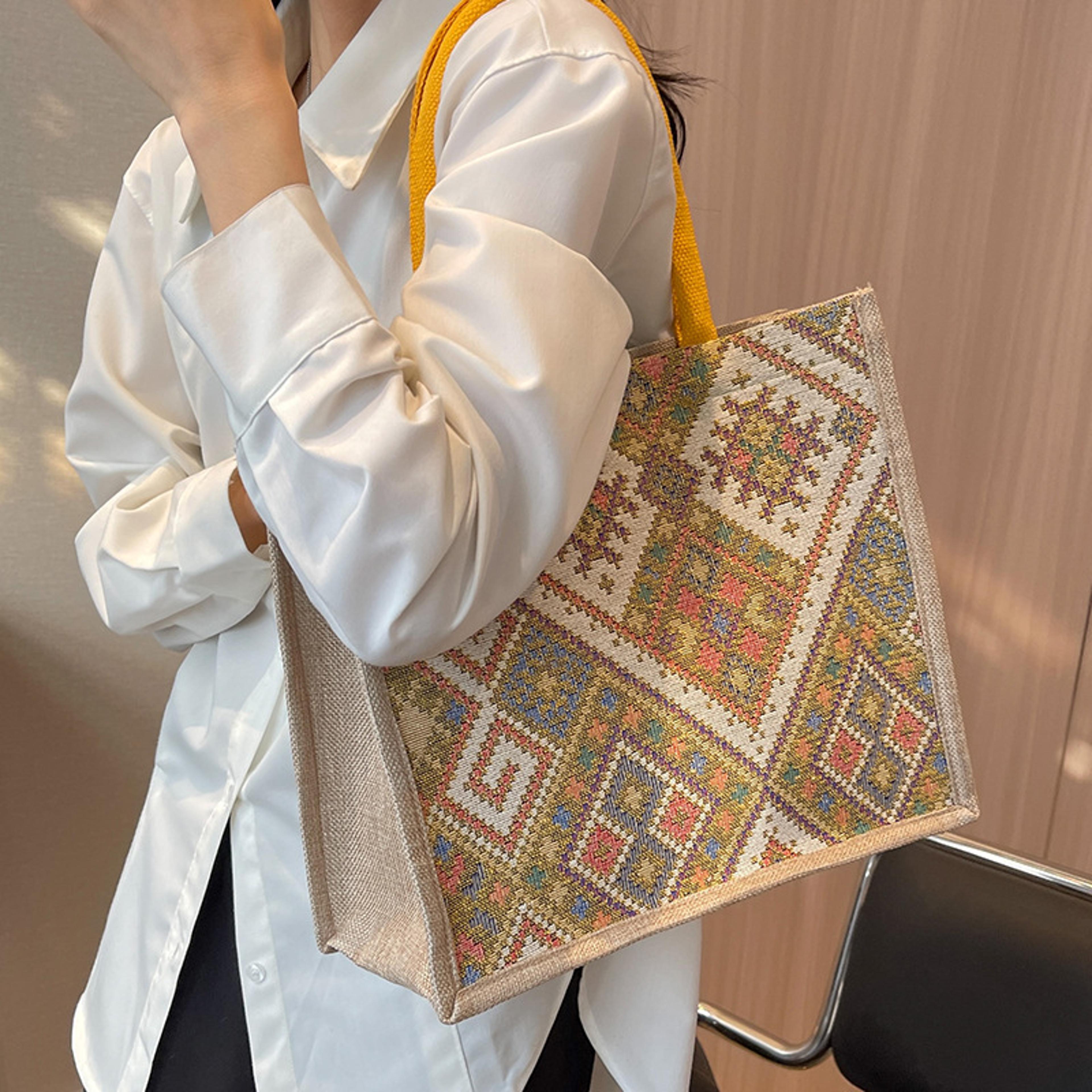 ethnic style large capacity tote bag women boho shoulder commuter handbag