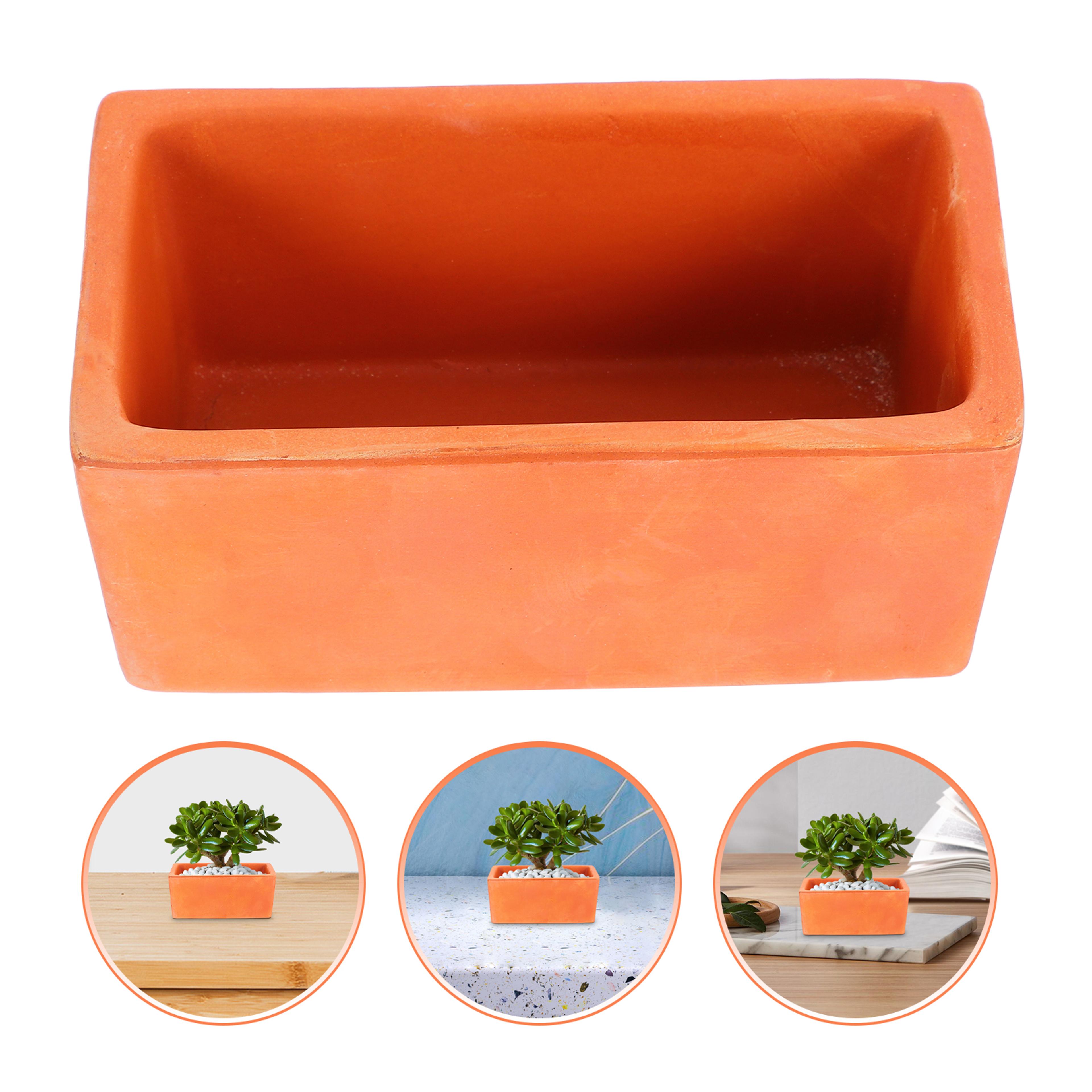 rectangular terracotta planter pot with drainage hole for succulents and indoor plants