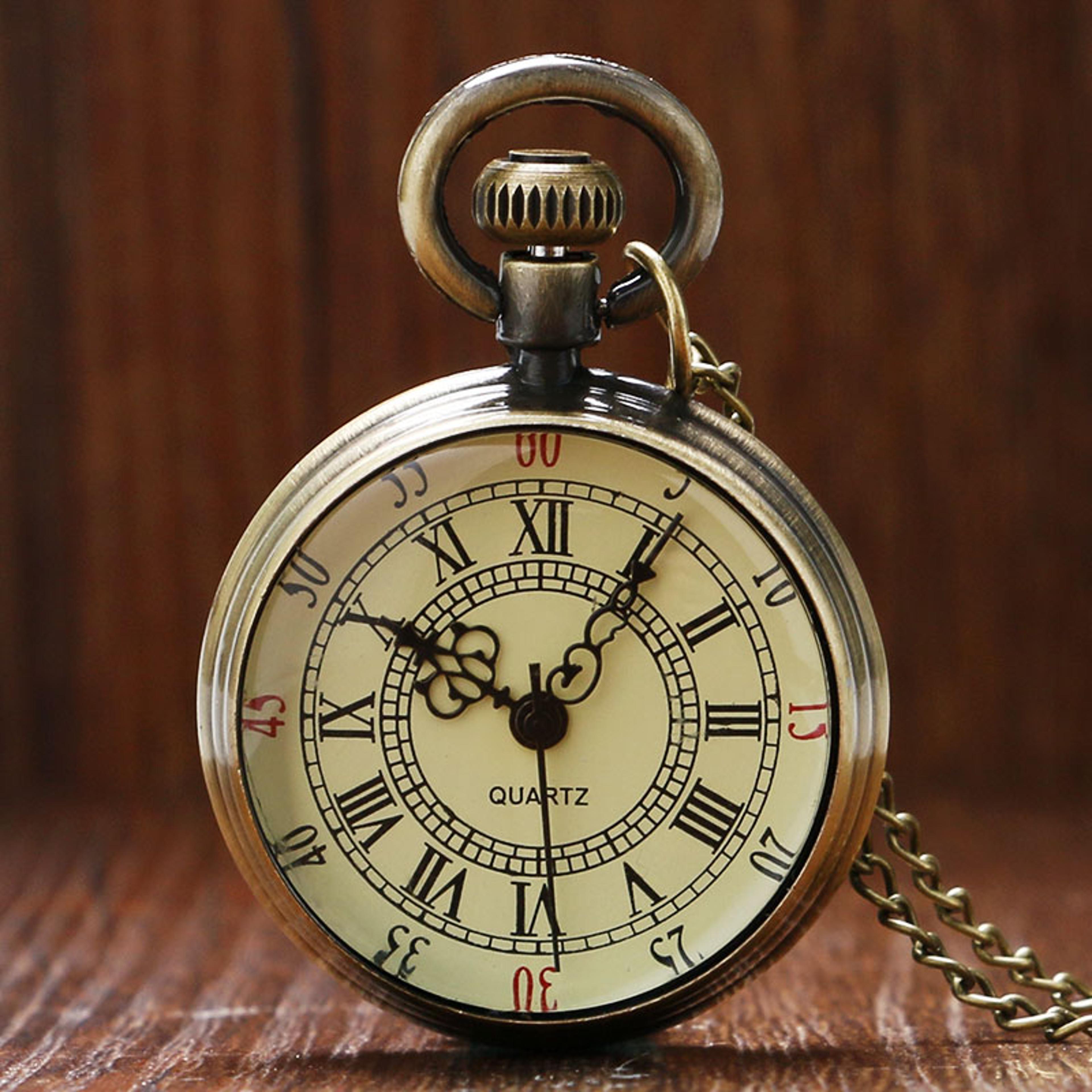 minimalist vintage pocket watch necklace with roman numerals quartz pendant