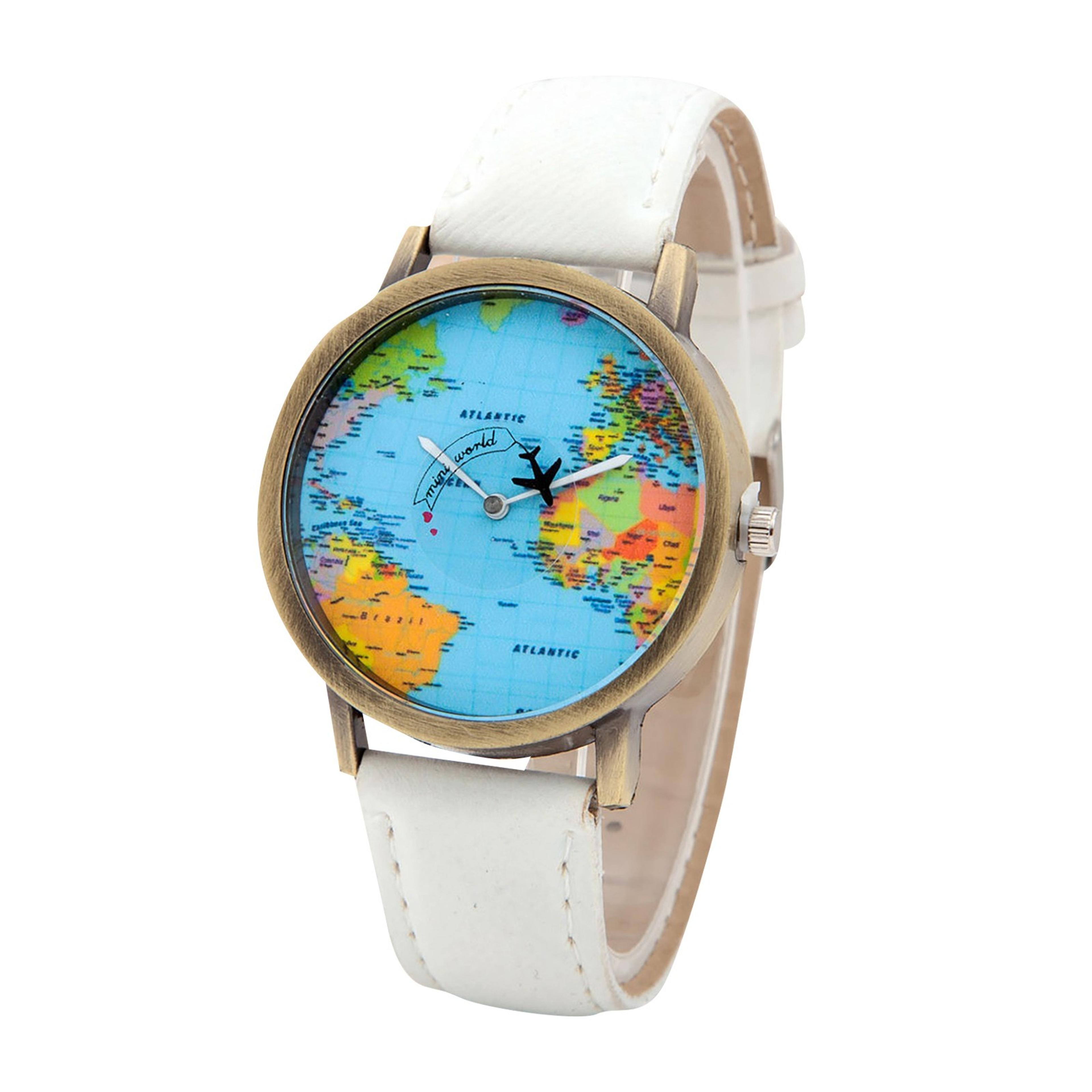 world map denim strap watch casual quartz travel wristwatch for men and women