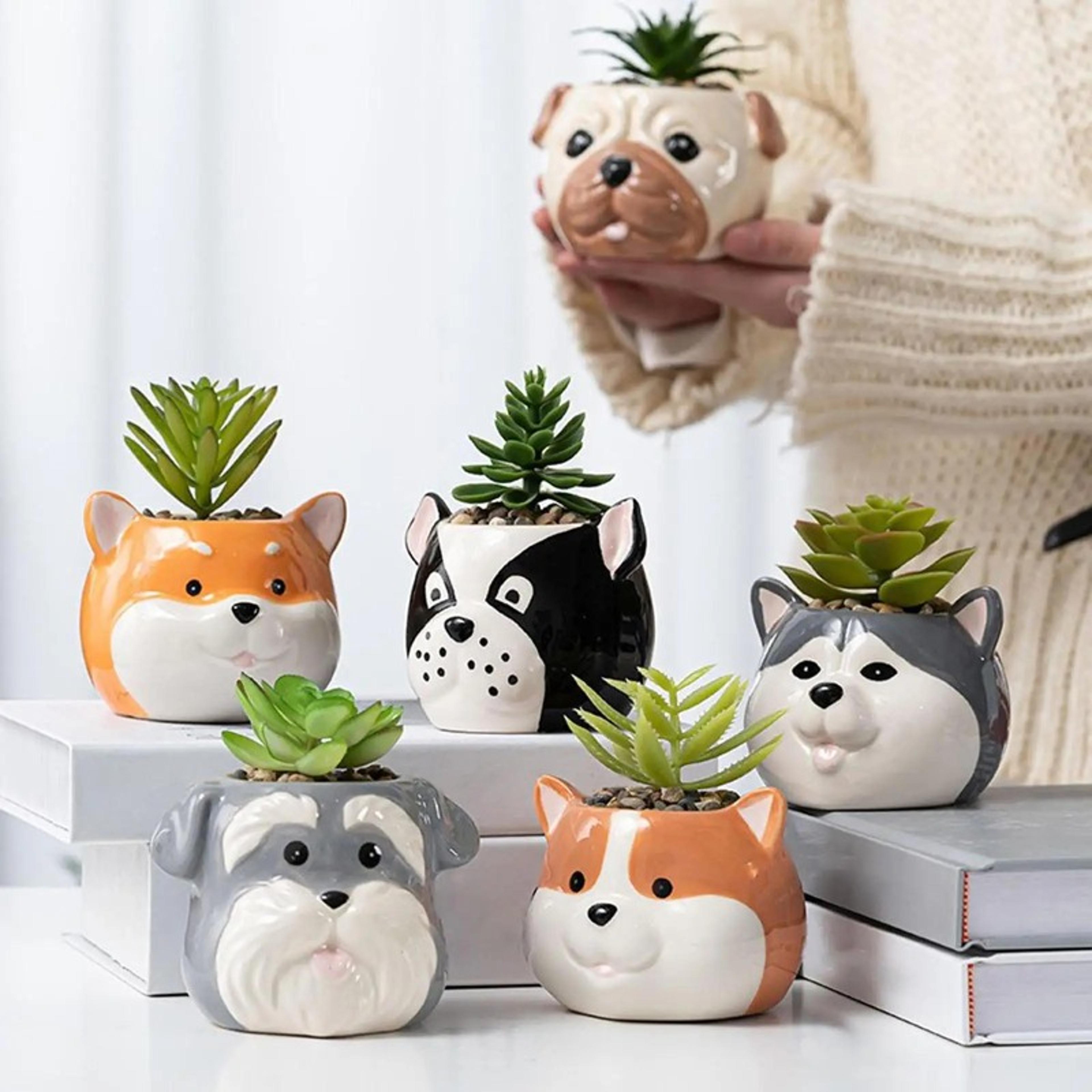cute ceramic dog flower pot cartoon succulent planter decorative indoor plant holder