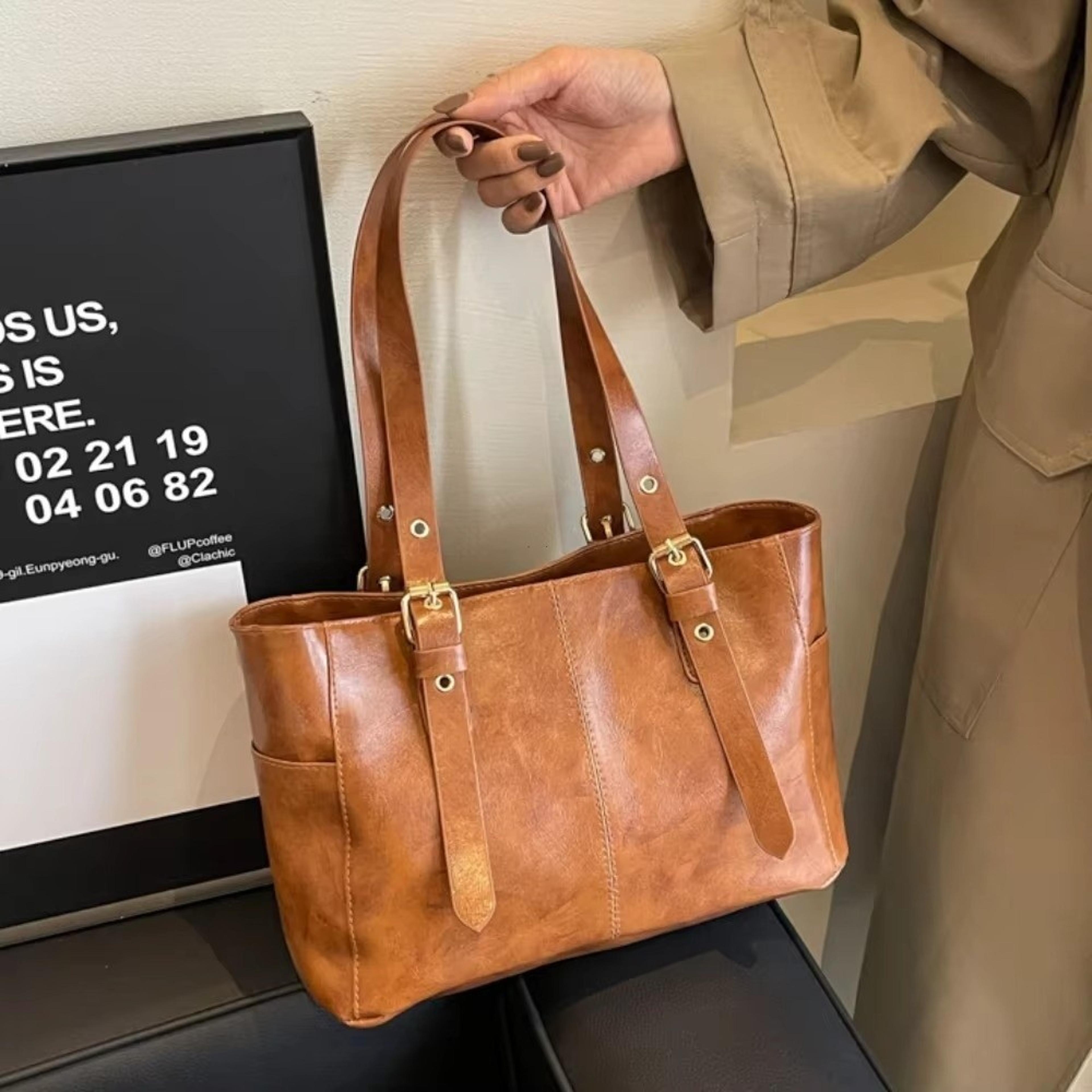 retro shoulder bag large capacity tote pu leather handbag for women