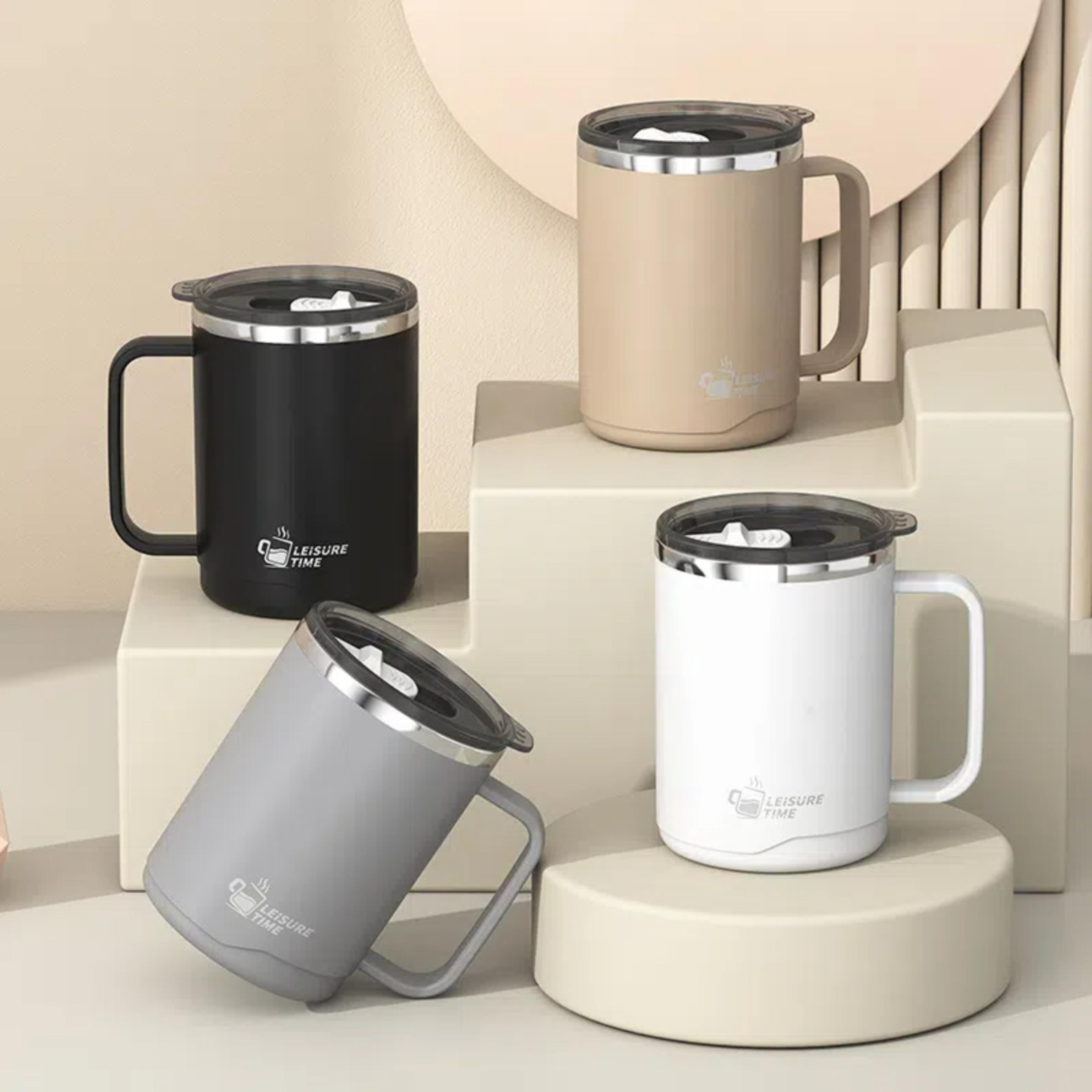 double wall stainless steel travel mug with handle leakproof large capacity insulated coffee mug
