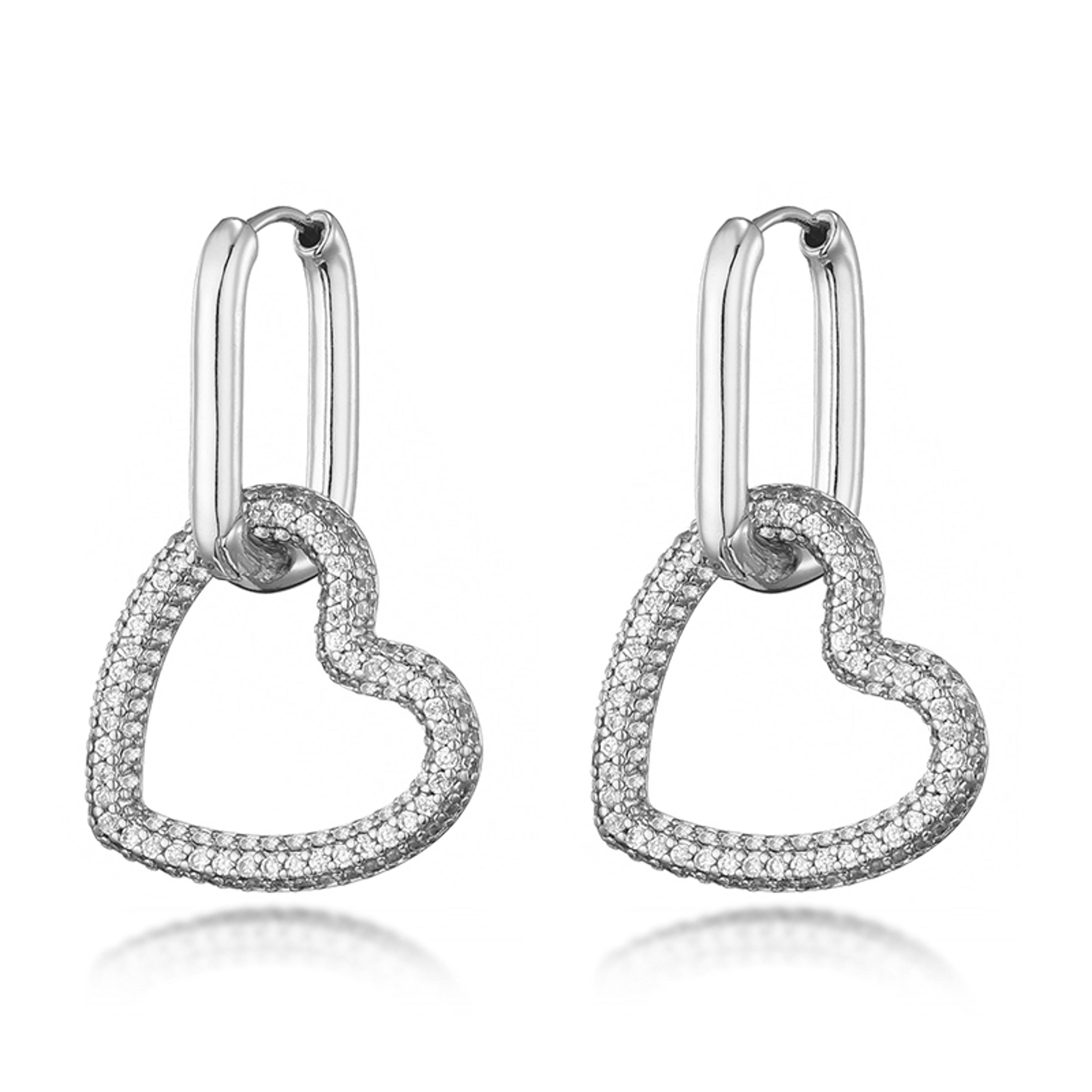 elegant heart charm hoop earrings with zircon crystals