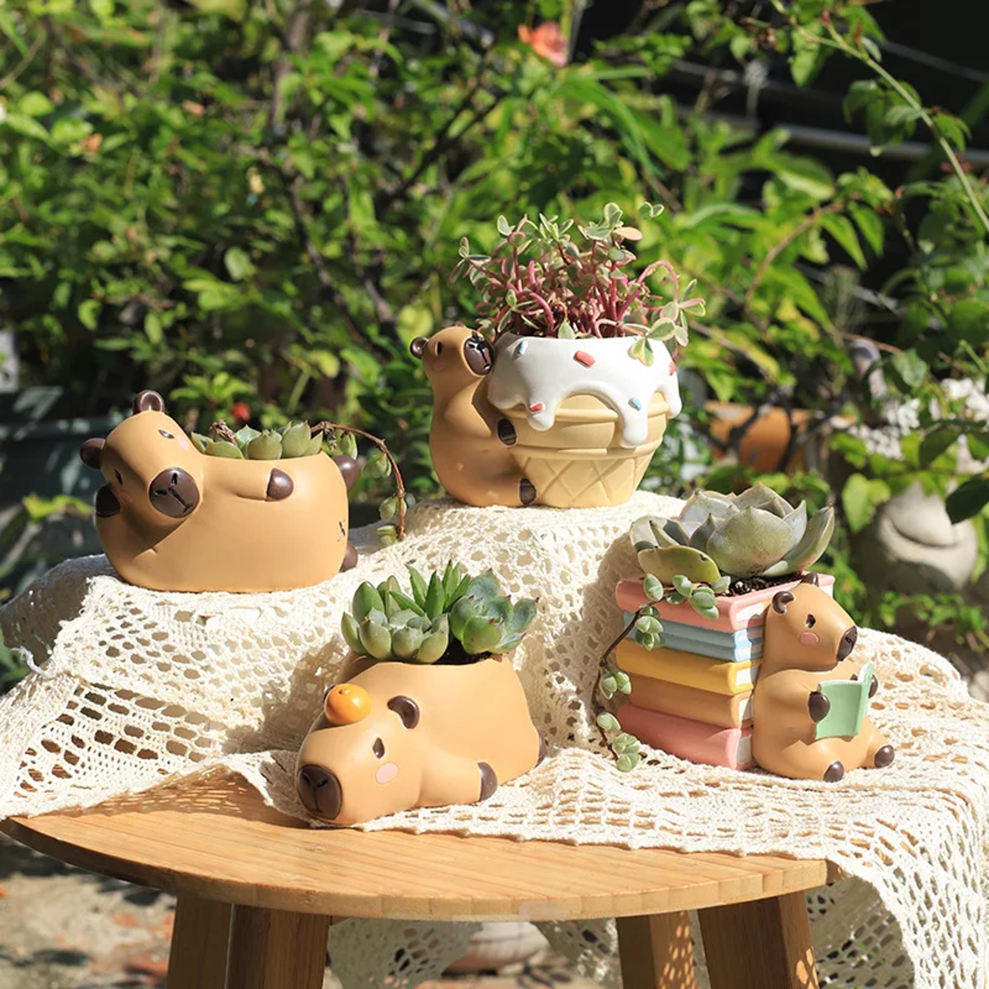 capybara succulent planter mini resin animal flower pot for desk decor