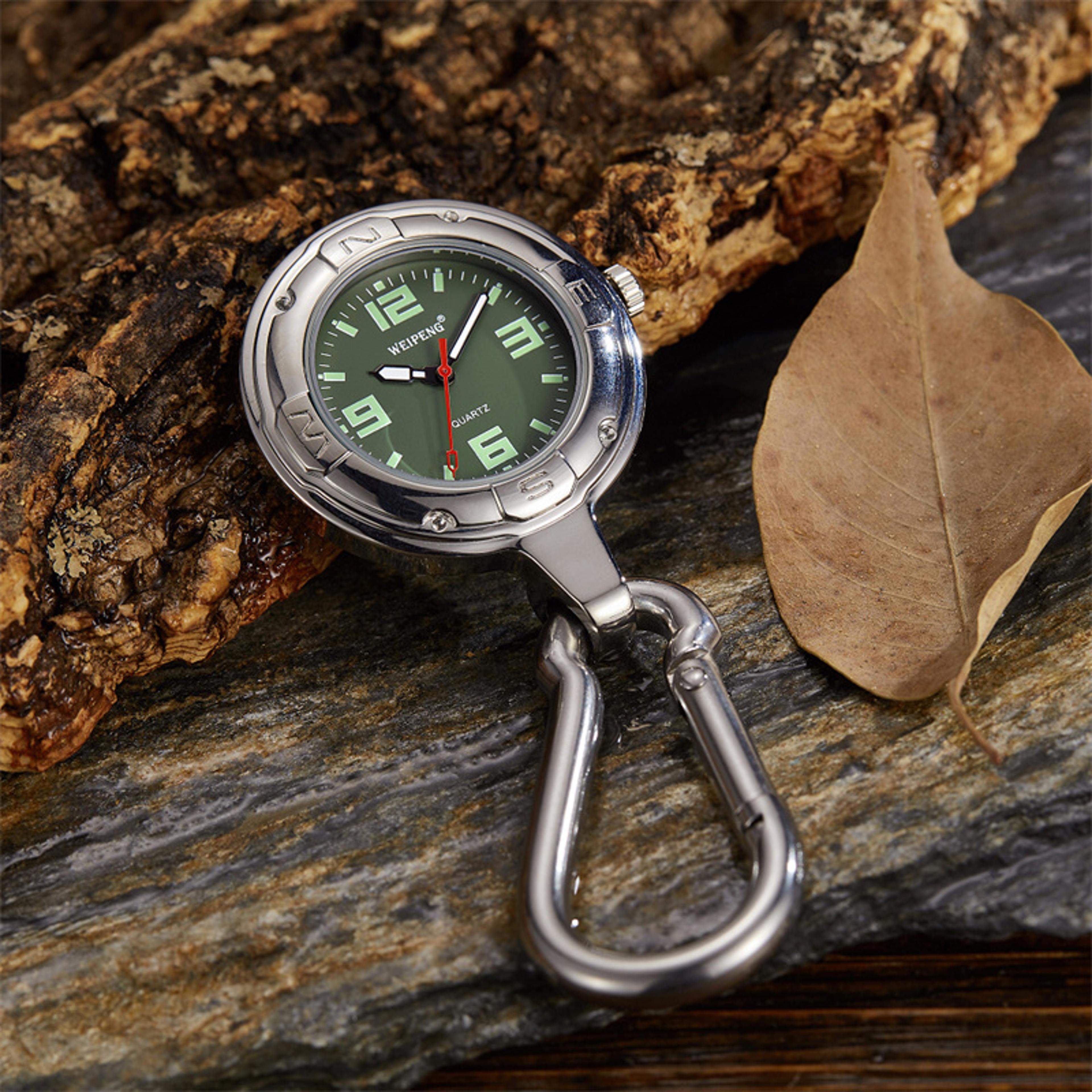 retro waterproof carabiner watch with luminous dial for hiking travel outdoor use