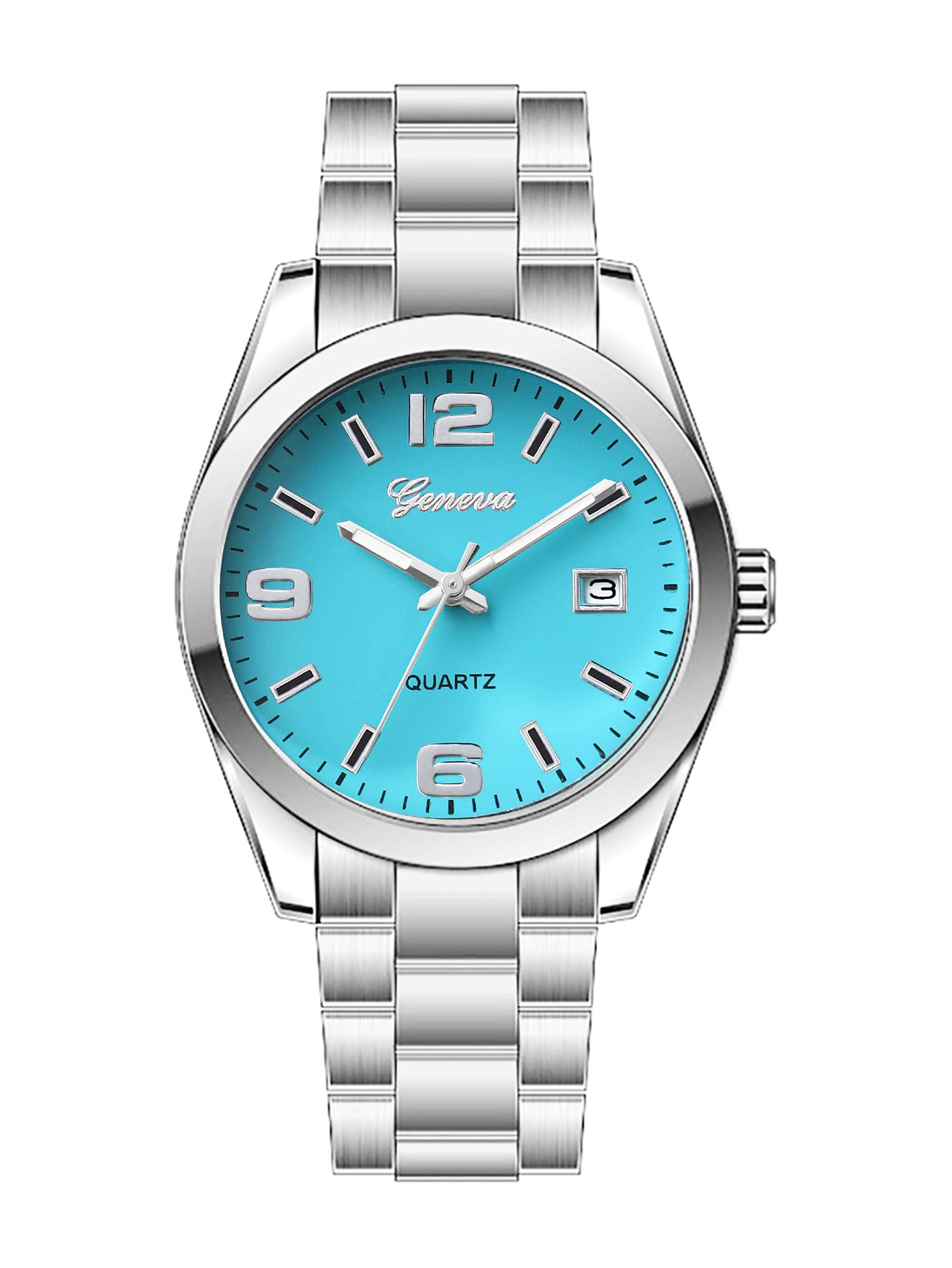 elegant womens quartz watch with steel band & calendar minimalist fashion wristwatch