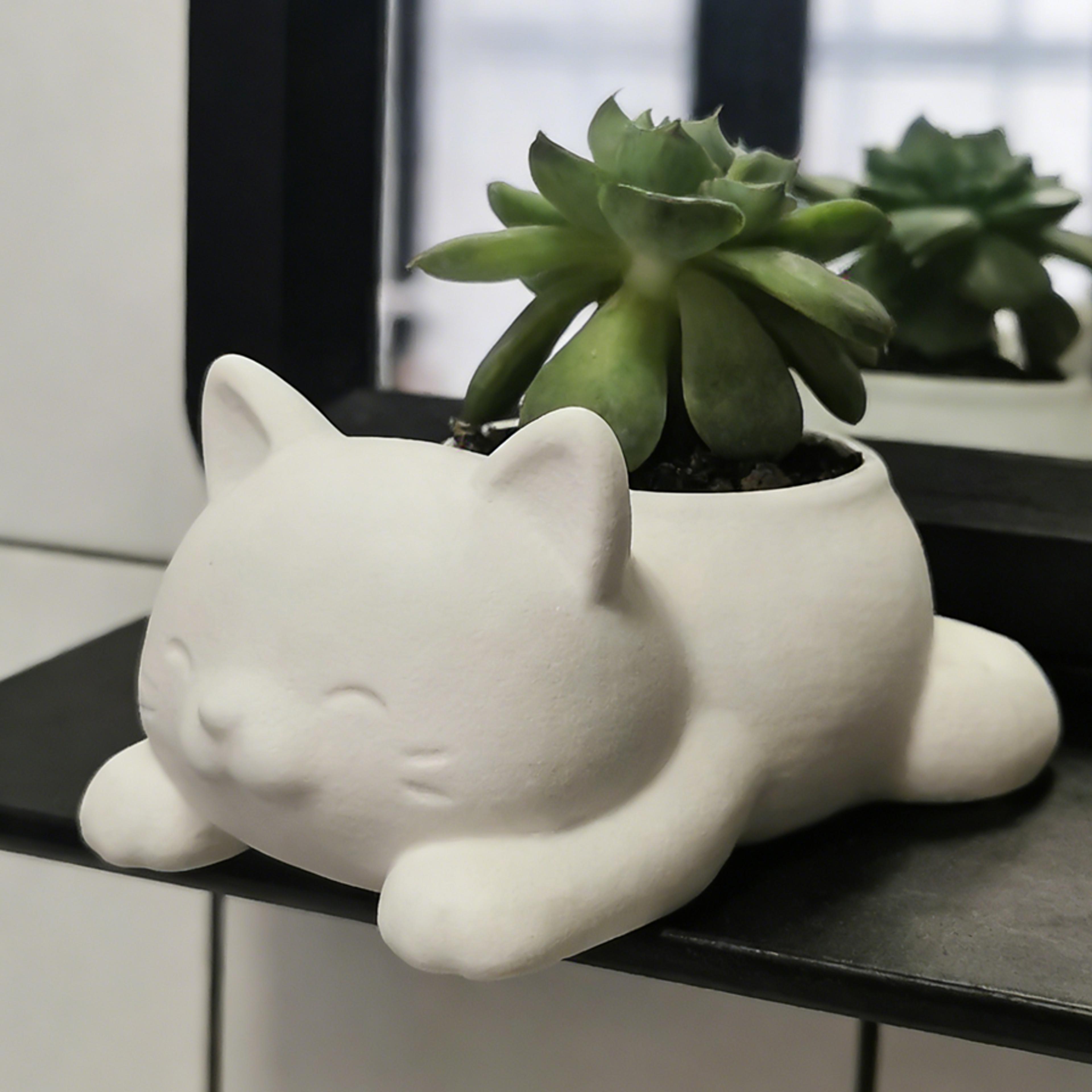 cute lying cat succulent planter pot for home decor